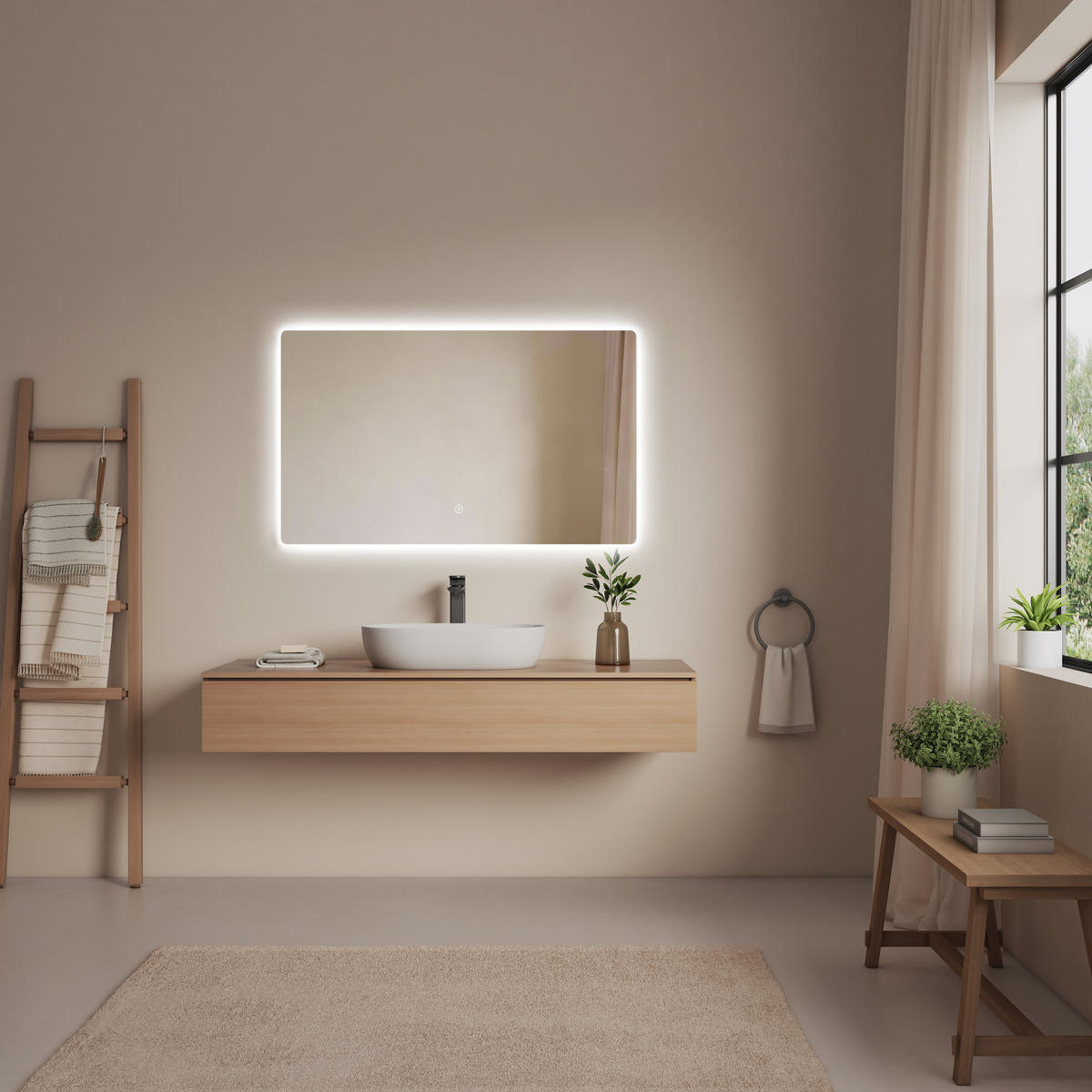 BADSPIEGEL LED abgerundet 3 Farbtemperaturen Touch-Schalter 100/60 cm - Transparent, Glas (100/60/3cm) - EMKE