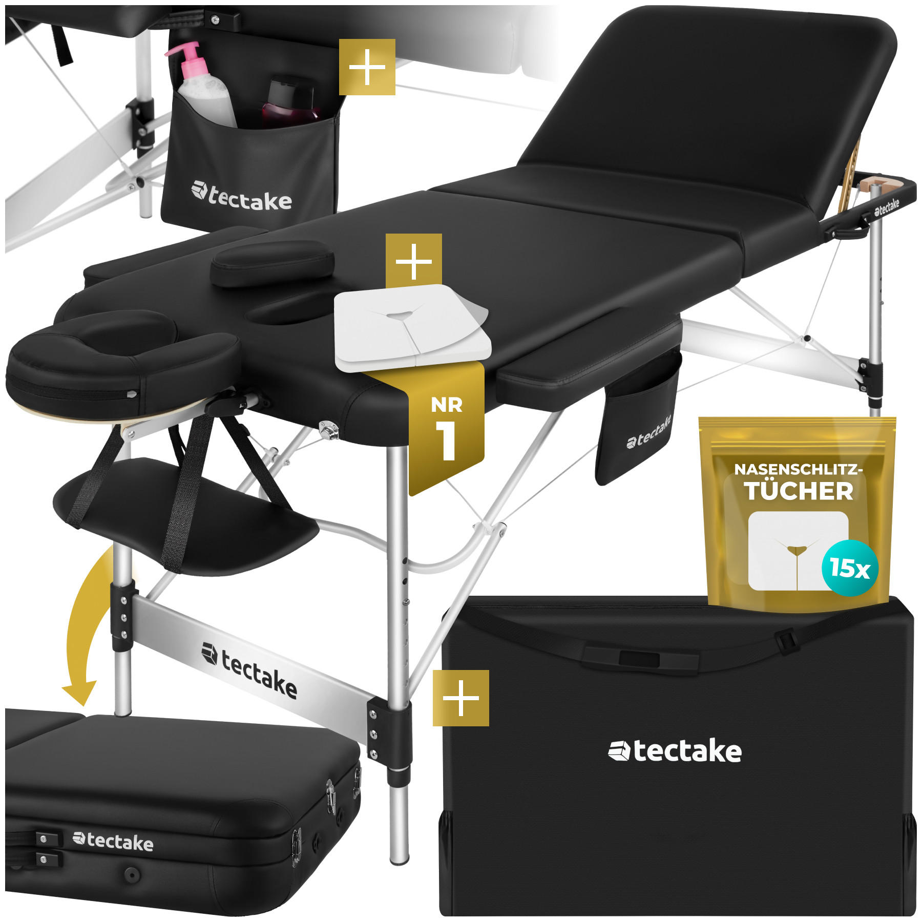MASSAGELIEGE 3 Zonen Phuket,212 x 103 x 90 cm,schwarz - Schwarz, Metall (103/90/212cm) - tectake
