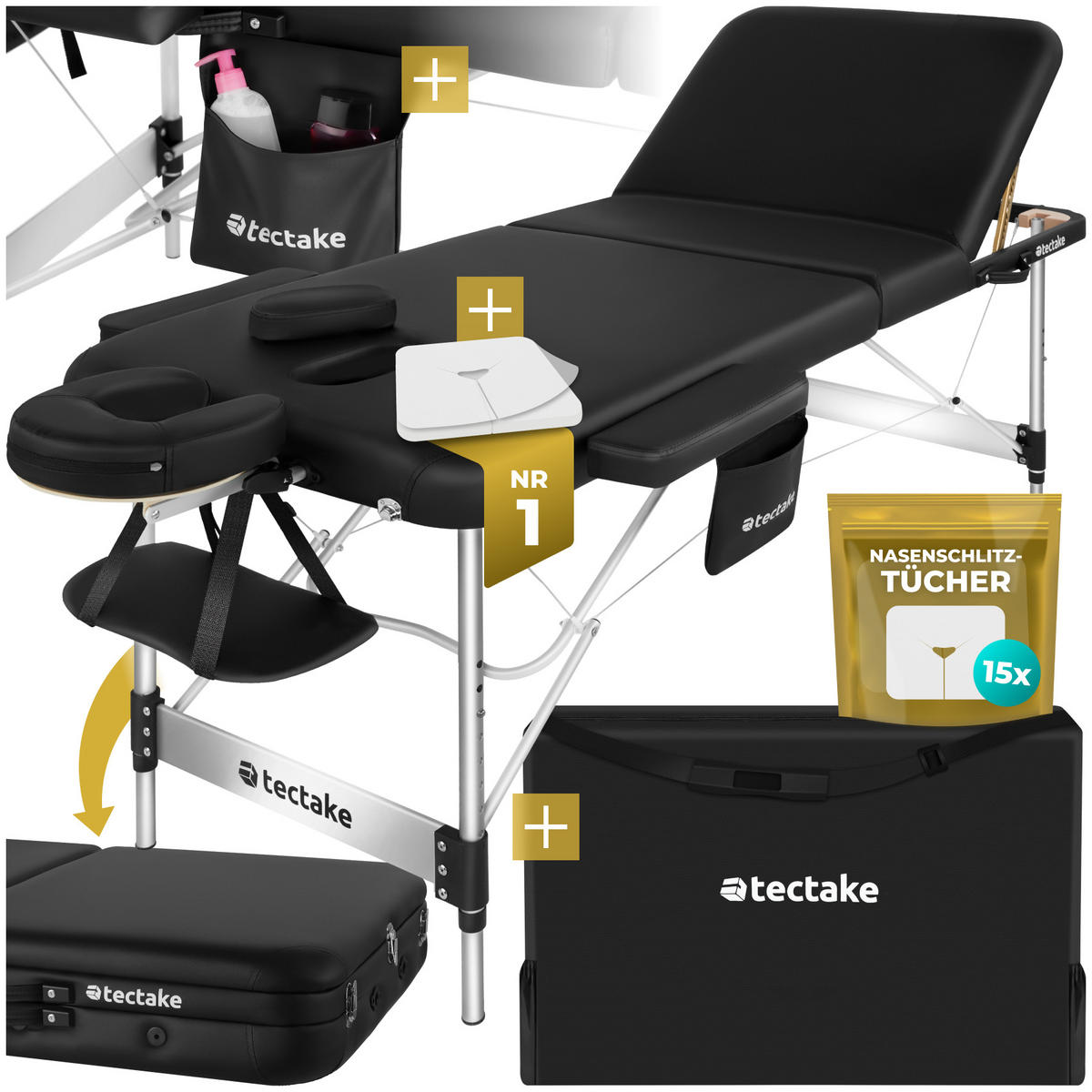 MASSAGELIEGE 3 Zonen Phuket,212 x 103 x 90 cm,schwarz - Schwarz, Metall (103/90/212cm) - tectake