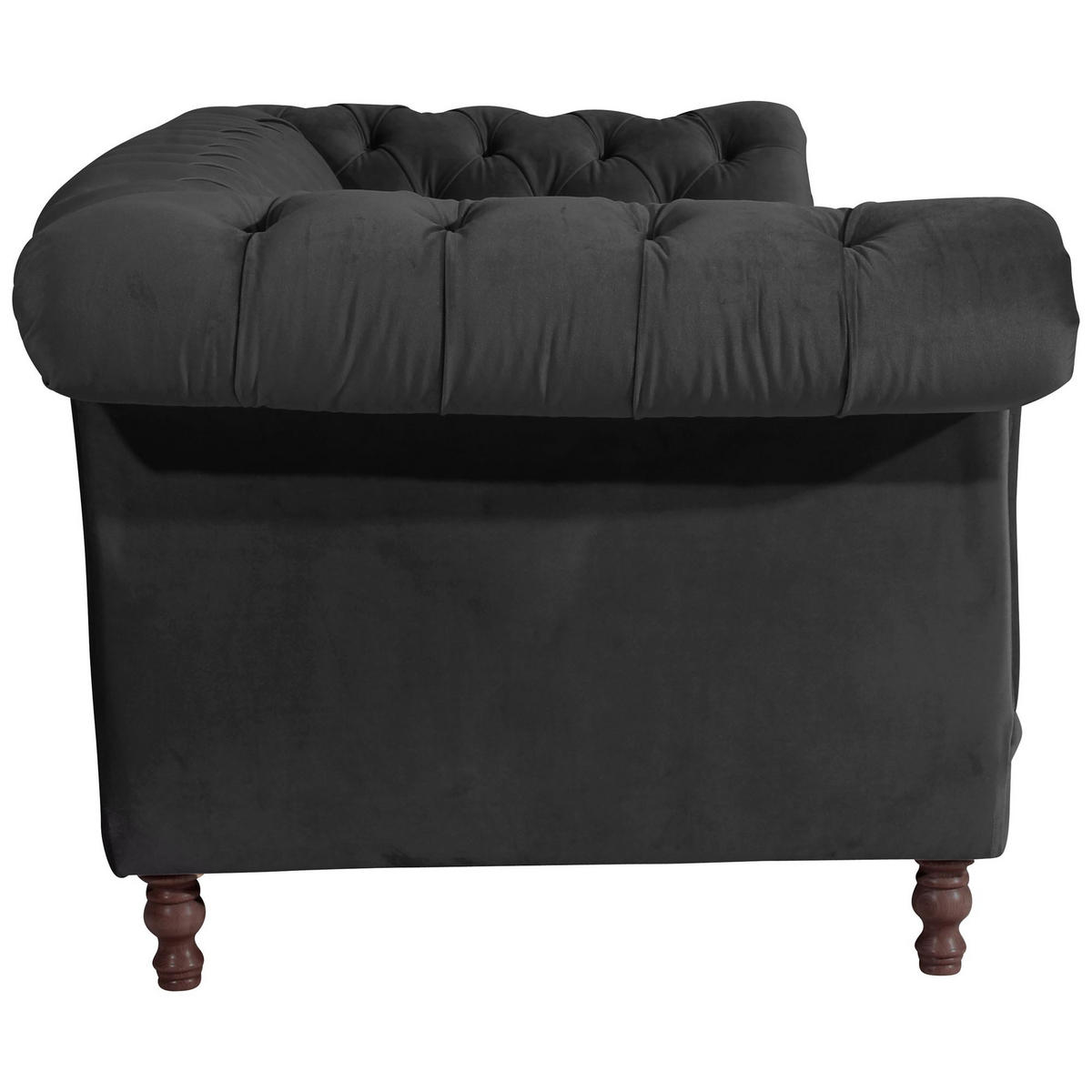 CHESTERFIELD Sofa 3-Sitzer Kaylin Samtvelours schwarz - Schwarz, Kunststoff (253/80/100cm) - 58aufmkessel