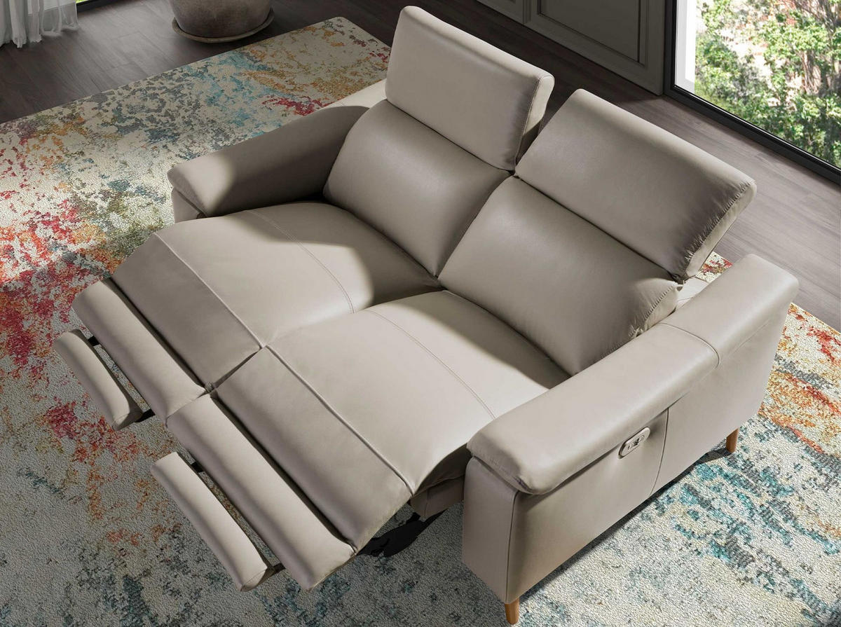 SOFA 2-Sitzer-Relax-Sofa aus taupefarbenem Leder 160/104/102 cm - Grau/Honig, Leder (160/102/104cm) - ANGEL CERDA