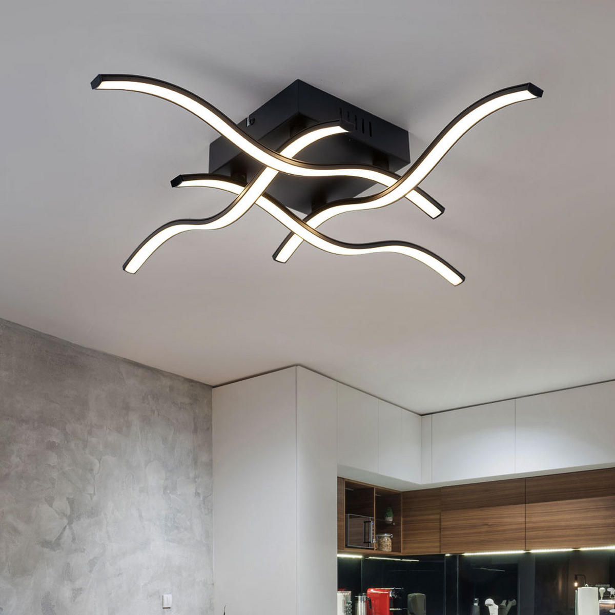 LED DECKENLEUCHTE Wellen Design Schwarz - Schwarz, Metall (55/55/9cm)