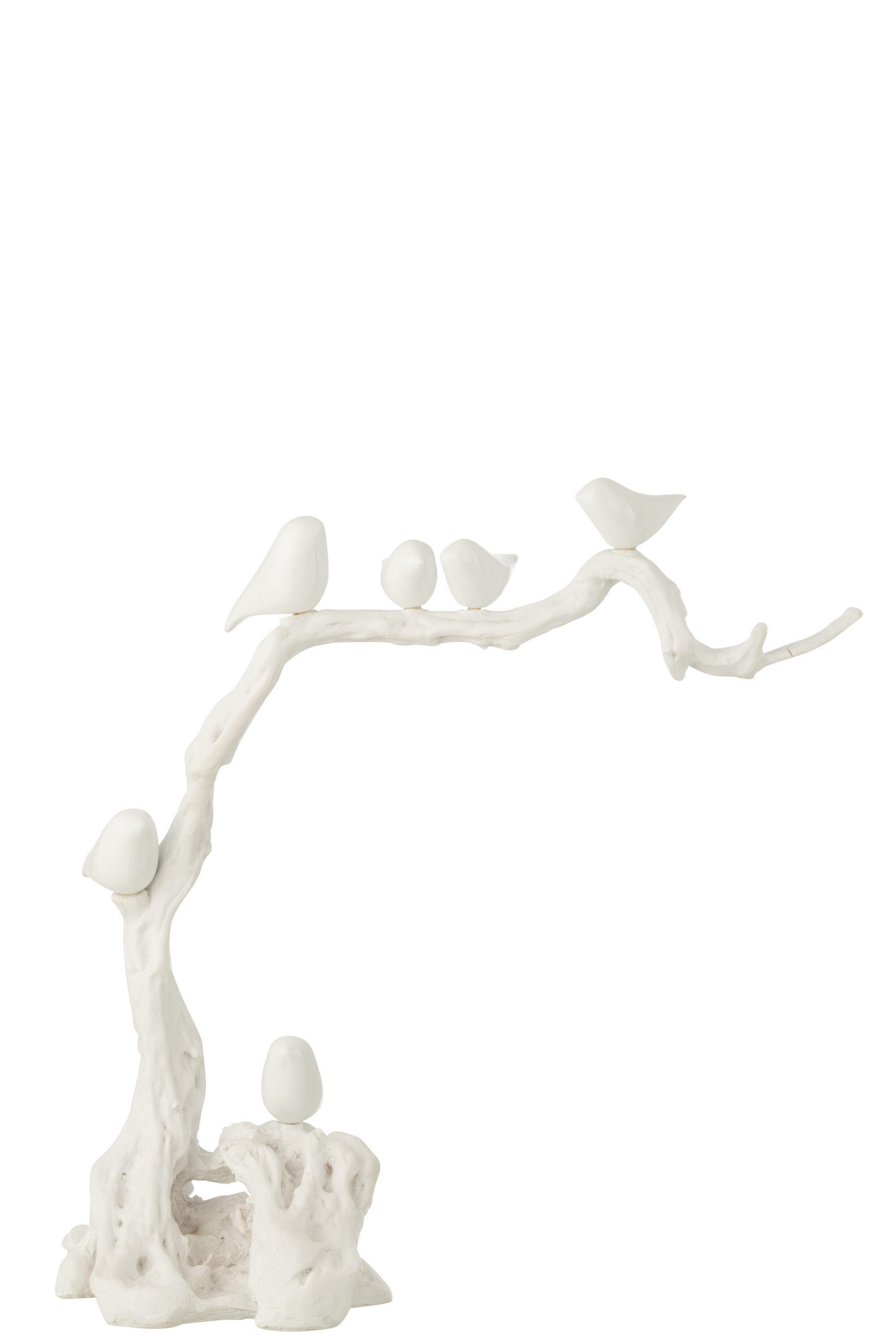 DEKOOBJEKT VOGEL AUF ZWEIG Weiß - Weiß, Glas/Naturmaterialien (24/62/64cm) - J-Line