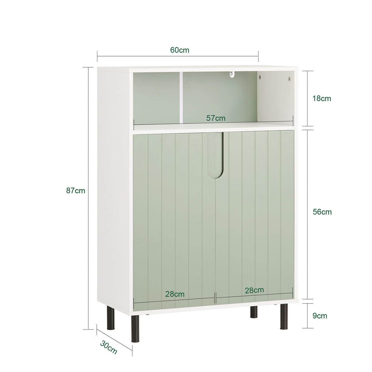BADEZIMMERSCHRANK Grün - Weiß/Grün, Holzwerkstoff/Metall (60/87/30cm) - SoBuy