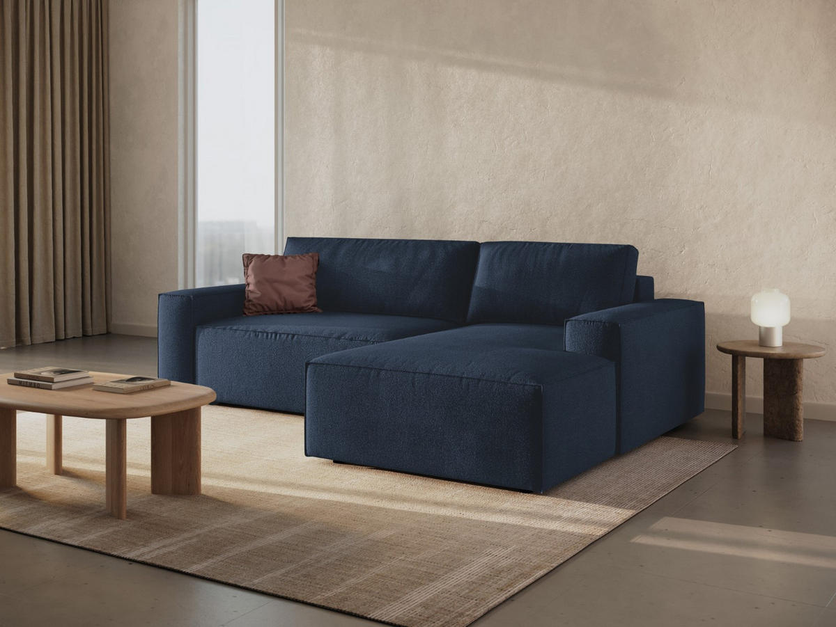 ECKSOFA ausklappbar rechts mit Container Jodie aus Boucle dunkelblau 3 Sitzplätze - Dunkelblau, Textil (151/246cm) - Micadoni