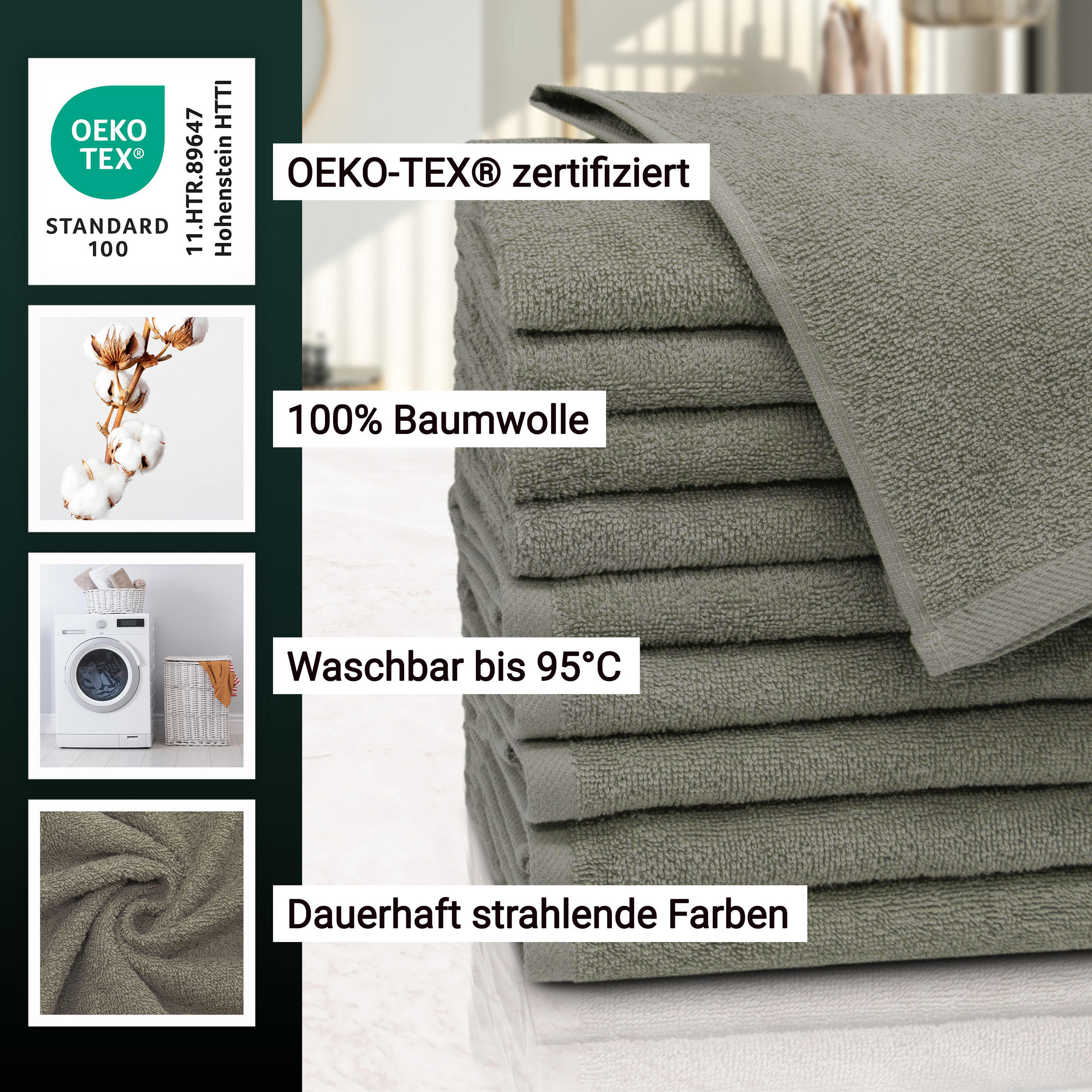 GÄSTETÜCHER, 10er-Set, 30x50 cm, 100% Baumwolle, Grau - Fango, Textil (30/50cm) - Zollner