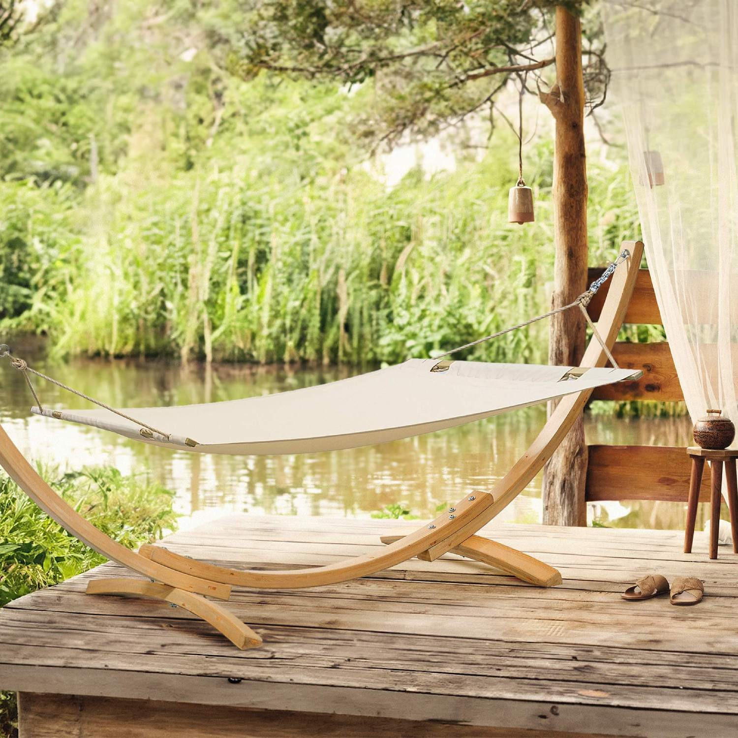 Thumbnail - Konsimo® Hängematte, Creme, Holz, Textil, 357x131x110 cm, Hergestellt in Europa, Gartenmöbel, Hängematten