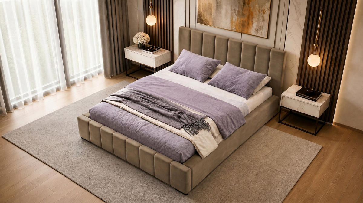 POLSTERBETT 160x200 cm, Nero, Doppelbett mit Bettkasten, Lattenrost aus Holz, Velourstoff, Braun - Braun, Holz/Kunststoff (160/200cm) - Marpur