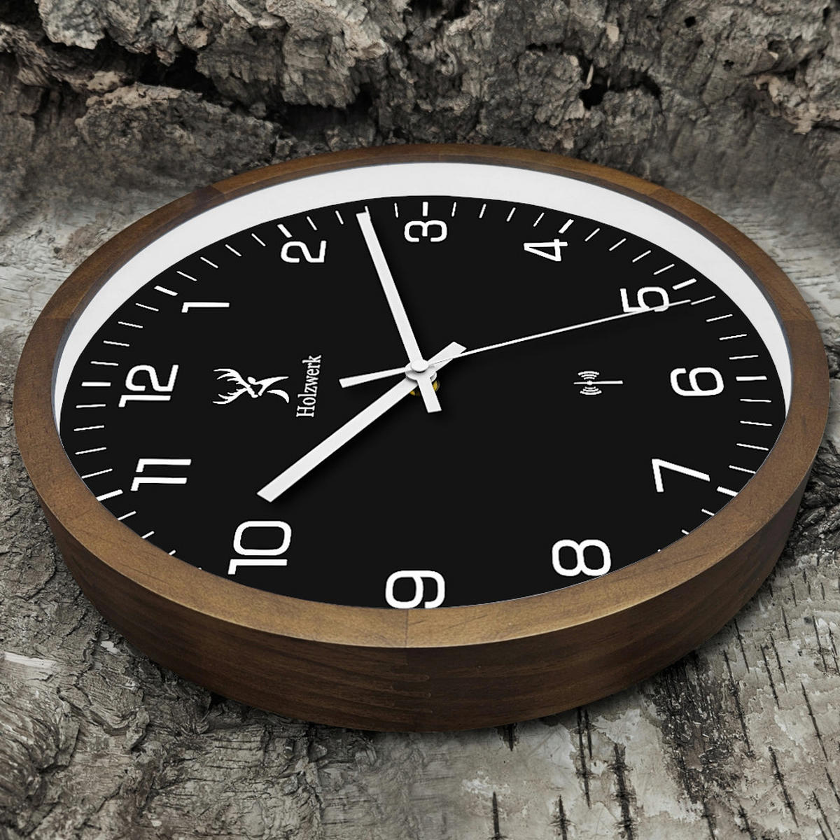 WANDUHR Holz Designer RHEINBERG (FUNK) Loft Wand Uhr, braun, schwarz - Dunkelbraun/Schwarz, Glas/Holz (30/30/4.2cm) - Holzwerk