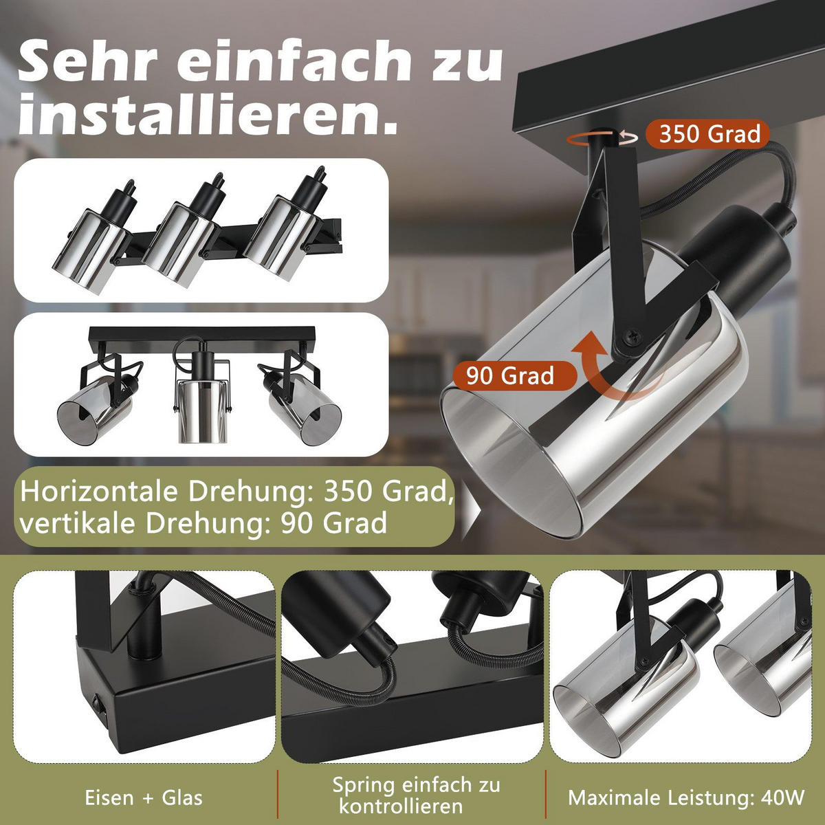 STRAHLER Minden 3-flammig 44/9.5/18 cm - Schwarz, Metall (44/9.5/18cm) - Nettlife