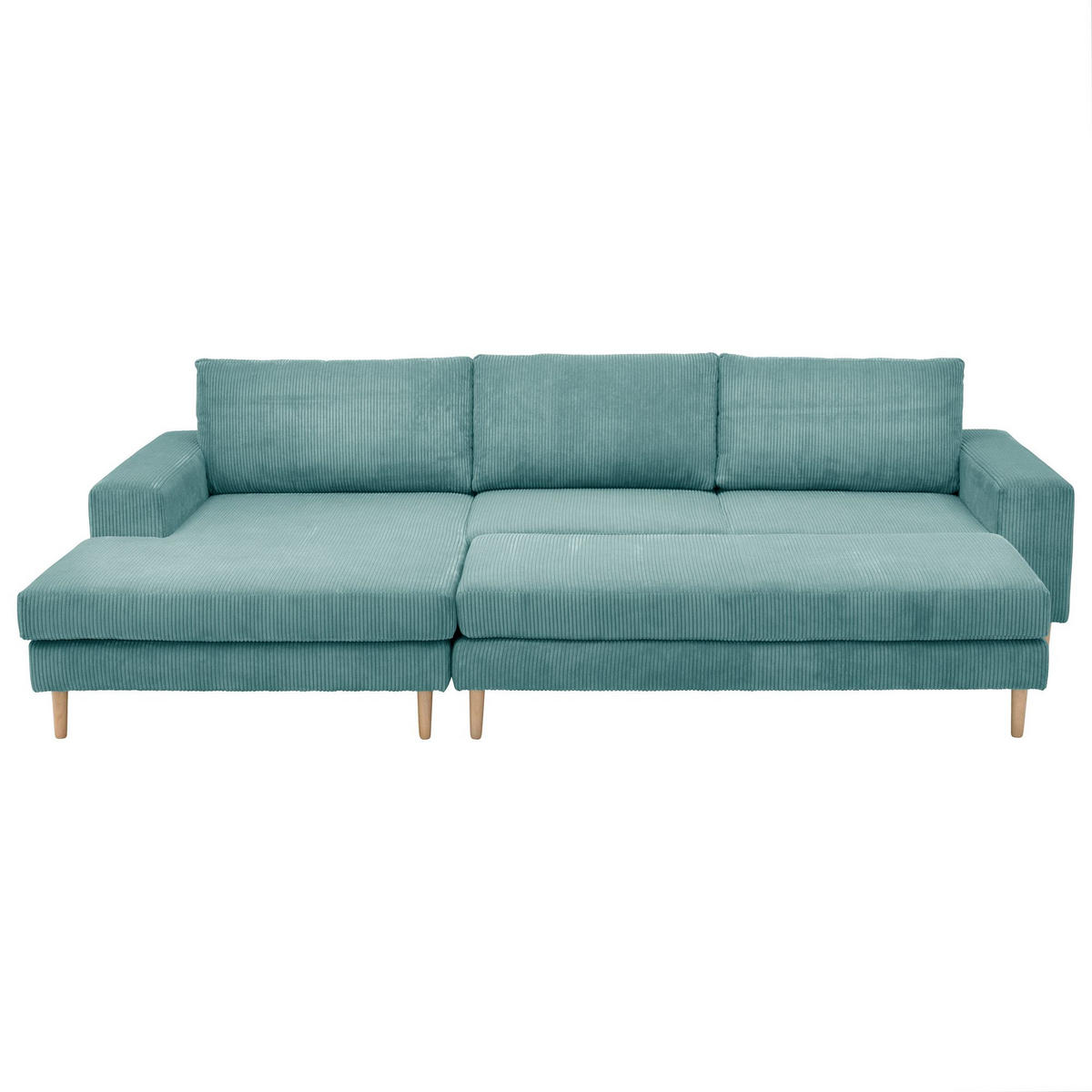 SOFA mit Longchair links Kaylynn Cordstoff eisblau - Pastellblau, Kunststoff (175/294cm) - 58aufmkessel