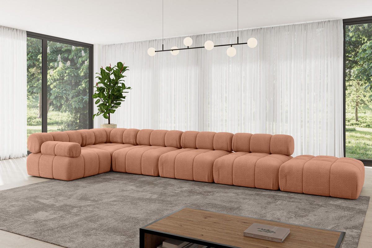 ECKSOFA modulares Sofa Felto-L3 - 475x190x70 cm Apricot Velours - Koralle, Holzwerkstoff/Textil (475/190cm) - ALTDECOR