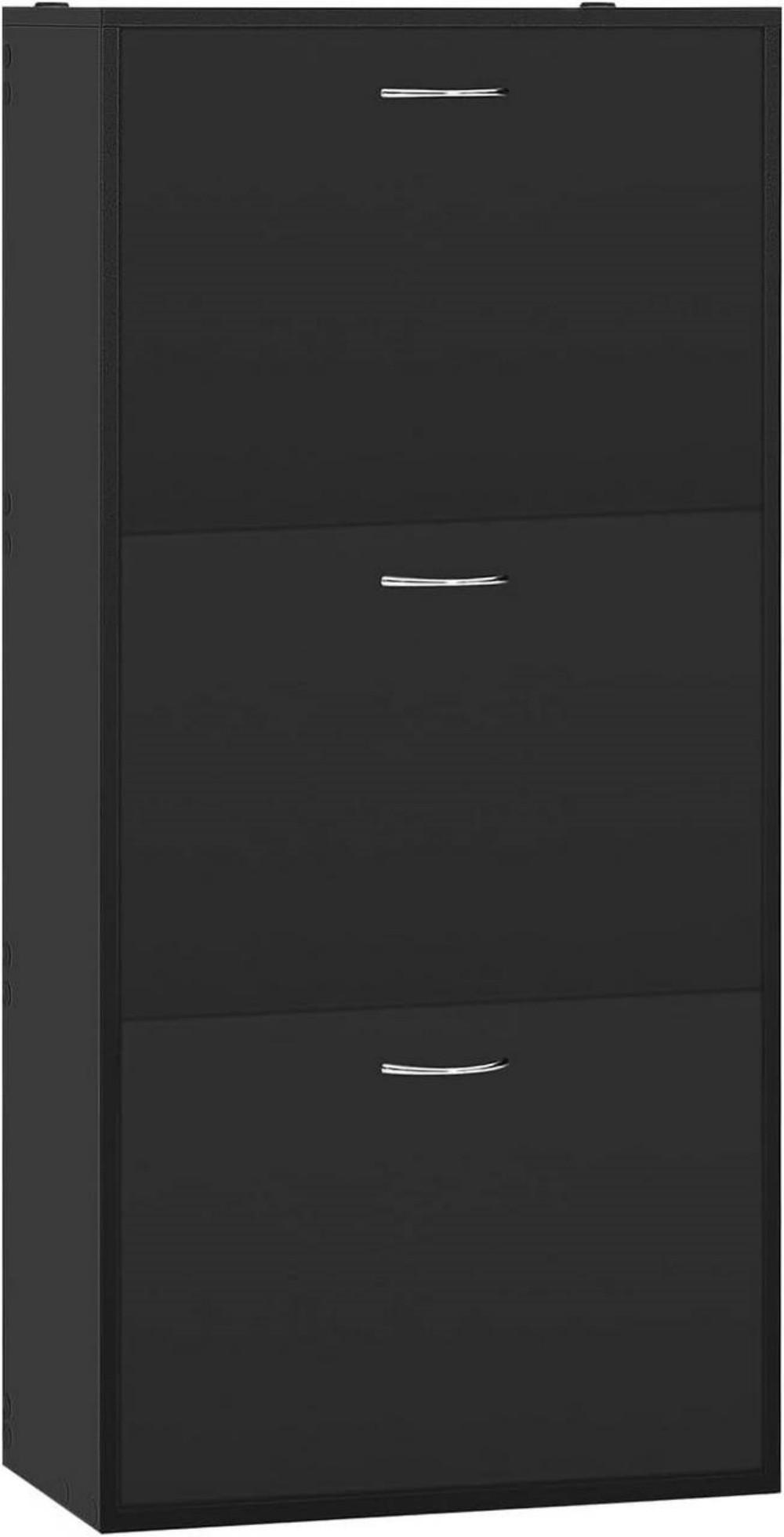 SCHUHKIPPER 58x23x118 cm, Schwarz - Silberfarben/Schwarz, Holzwerkstoff (58/118/23cm) - Woltu
