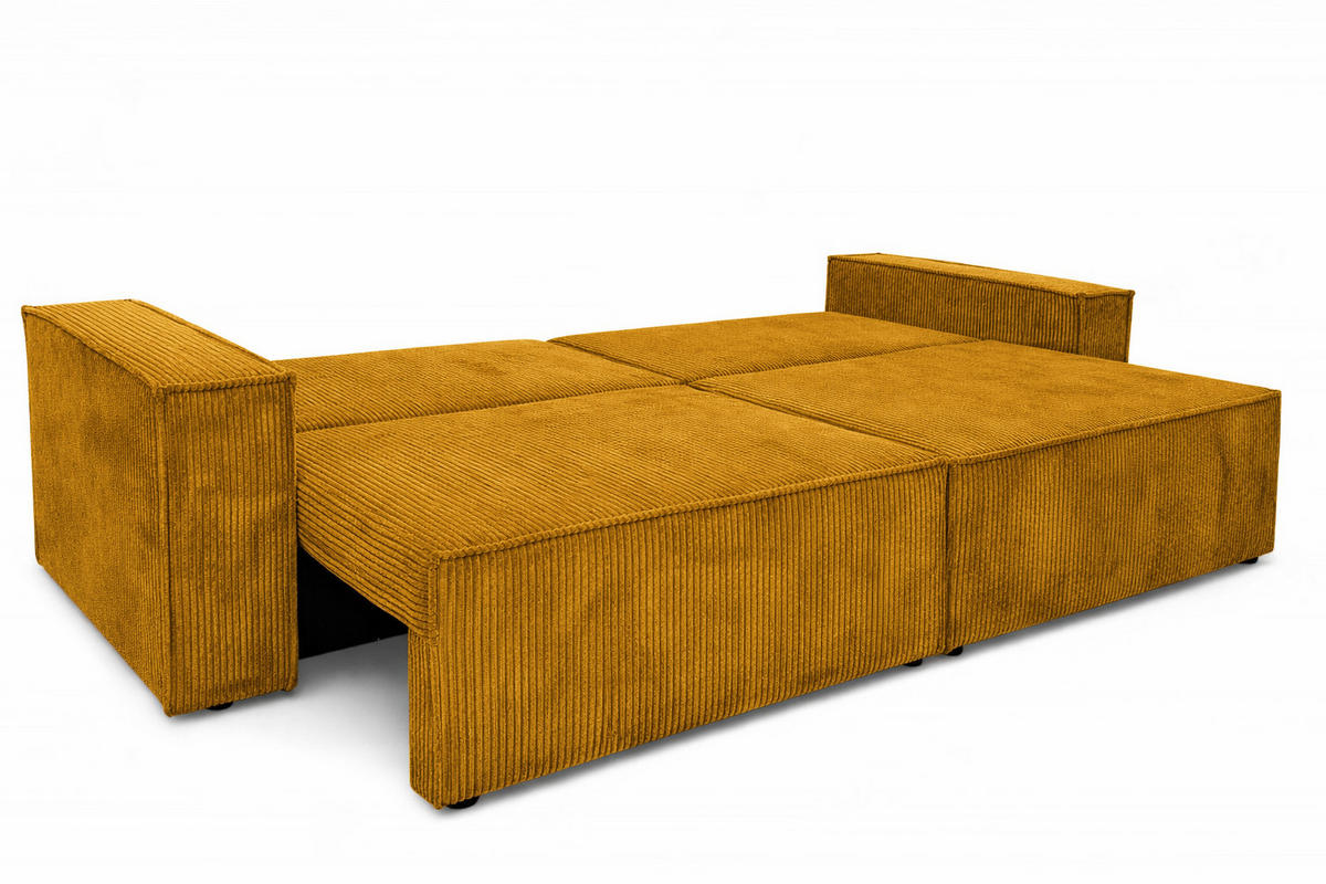 SOFA Mit Schlaffunktion Und Bettkasten, Cordstoff Poso, Senffarbe, BEST SCORNER - Gelb, Holz (245/83/90cm) - Kaiser Möbel