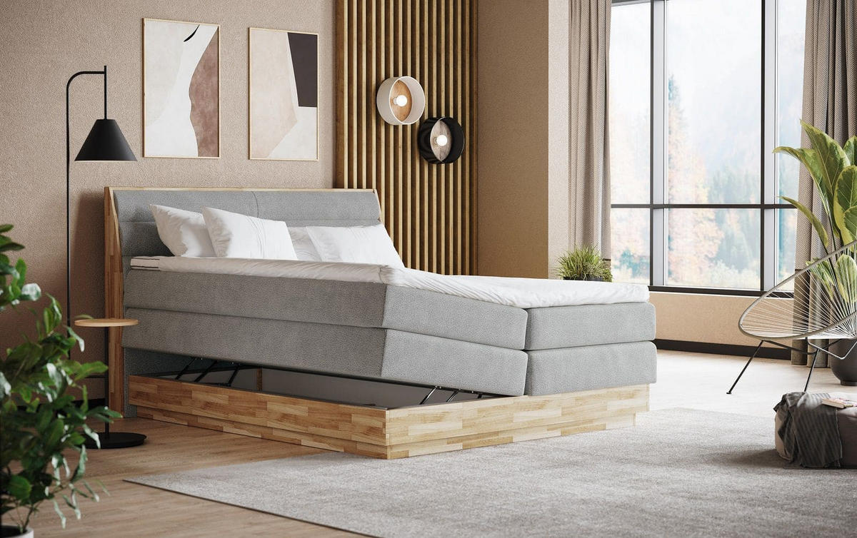 BOXSPRINGBETT 140/160/180x200 – inkl. Bettkasten, 7‑Zonen‑Taschenfederkern-Matratze und Topper - Anthrazit/Silberfarben, Holz/Textil (200/200cm) - Cotta