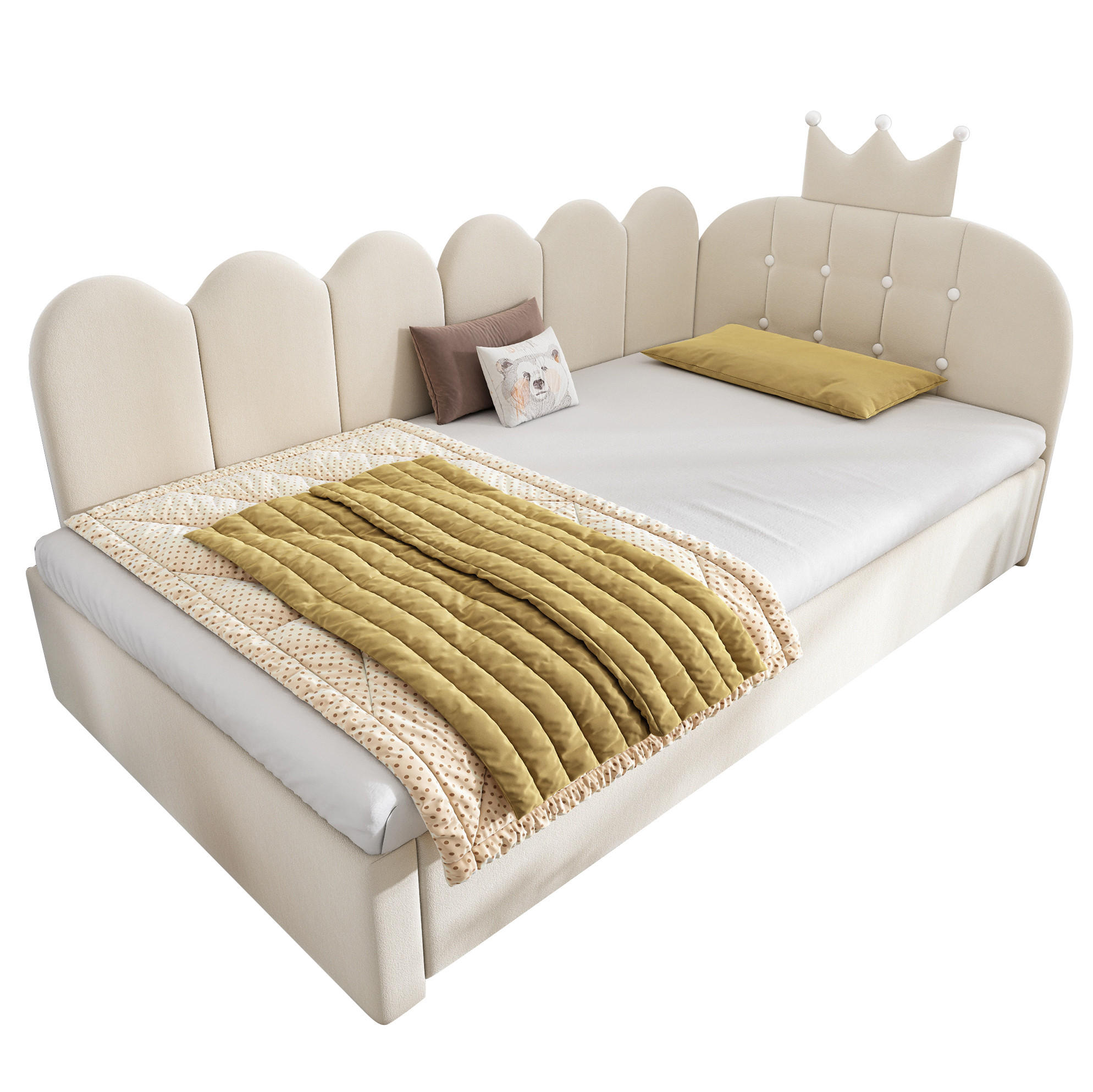 KINDERBETT Polsterbett 90/200 cm aus Samt mit Ausziehbett und Kronendesign Beige - Beige, Textil (90/200cm) - Modenvie