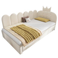 KINDERBETT Polsterbett 90/200 cm aus Samt mit Ausziehbett und Kronendesign Beige - Beige, Textil (90/200cm) - Modenvie
