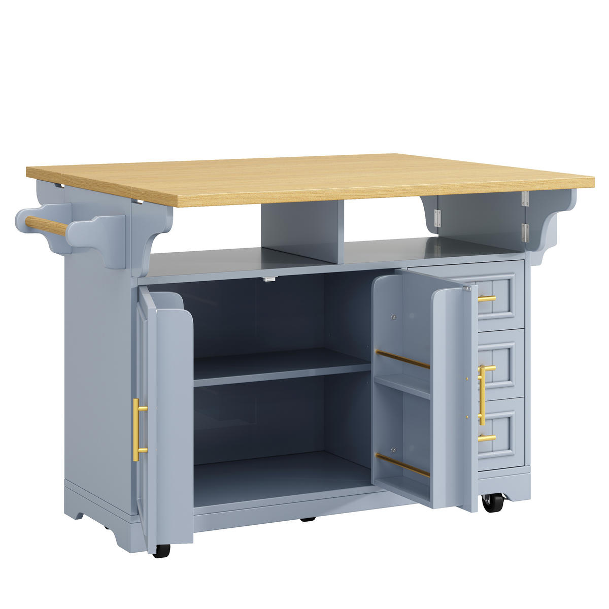 KÜCHENINSEL DE-38361 120/197 cm ausklappbar mit 3 Schubladen Hellblau - Hellblau, Holzwerkstoff (120/95/40cm) - ComfortXL