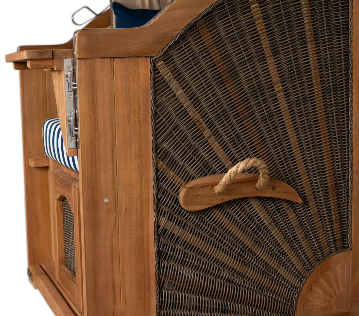 STRANDKORB Komplettset: Ammersee Single Teak Bullauge - PE grau - Modell 518 - Blau/Weiß, Holz/Kunststoff (96/165/80cm) - bene living