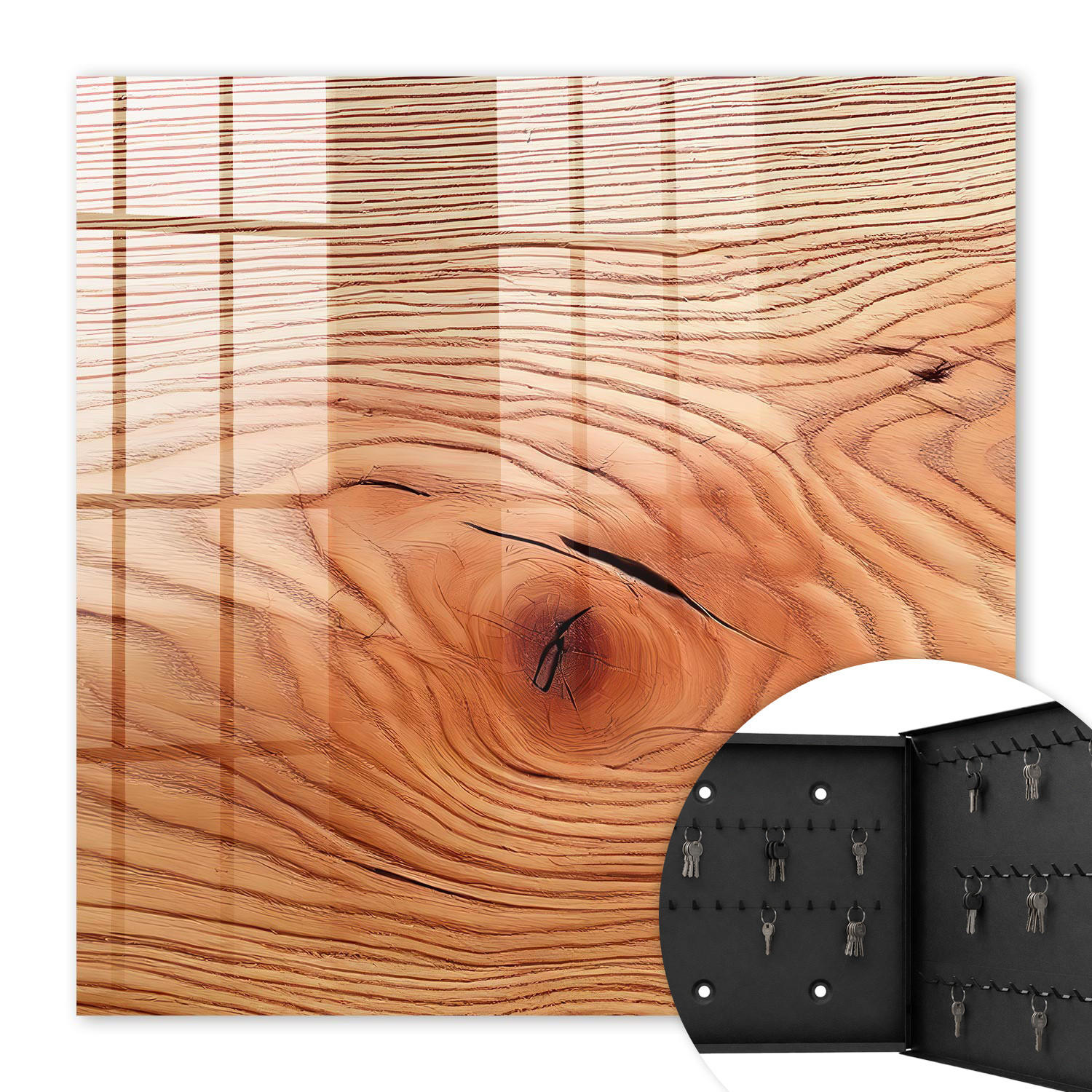 SCHLÜSSELBOX Schwarz 30x30 cm- Türöffnung nach rechts - Holzmaserung - Braun, Metall (30/30/5cm) - TULUP