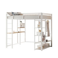 HOCHBETT 90/200 cm in Weiß mit Schreibtisch, Regal und Kleiderstange - Weiß, Metall (90/200cm) - Flora Grace