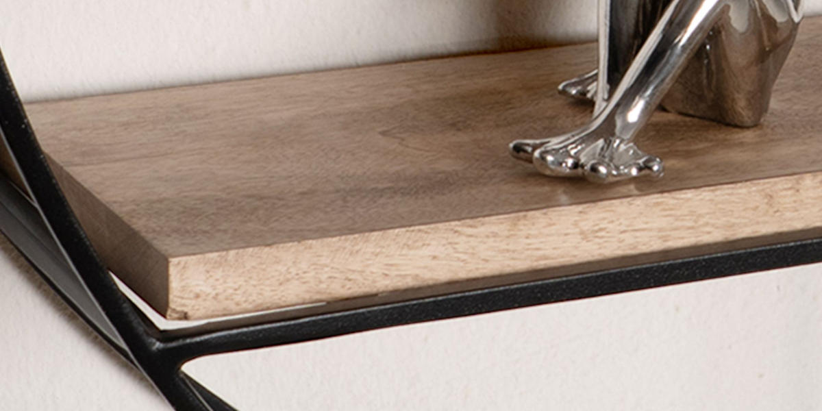 WANDREGAL Mango Massivholz Metall Industrial Stil 70x70x18 cm Rund - Schwarz/Braun, Holz/Metall (70/70/18cm) - KADIMA DESIGN