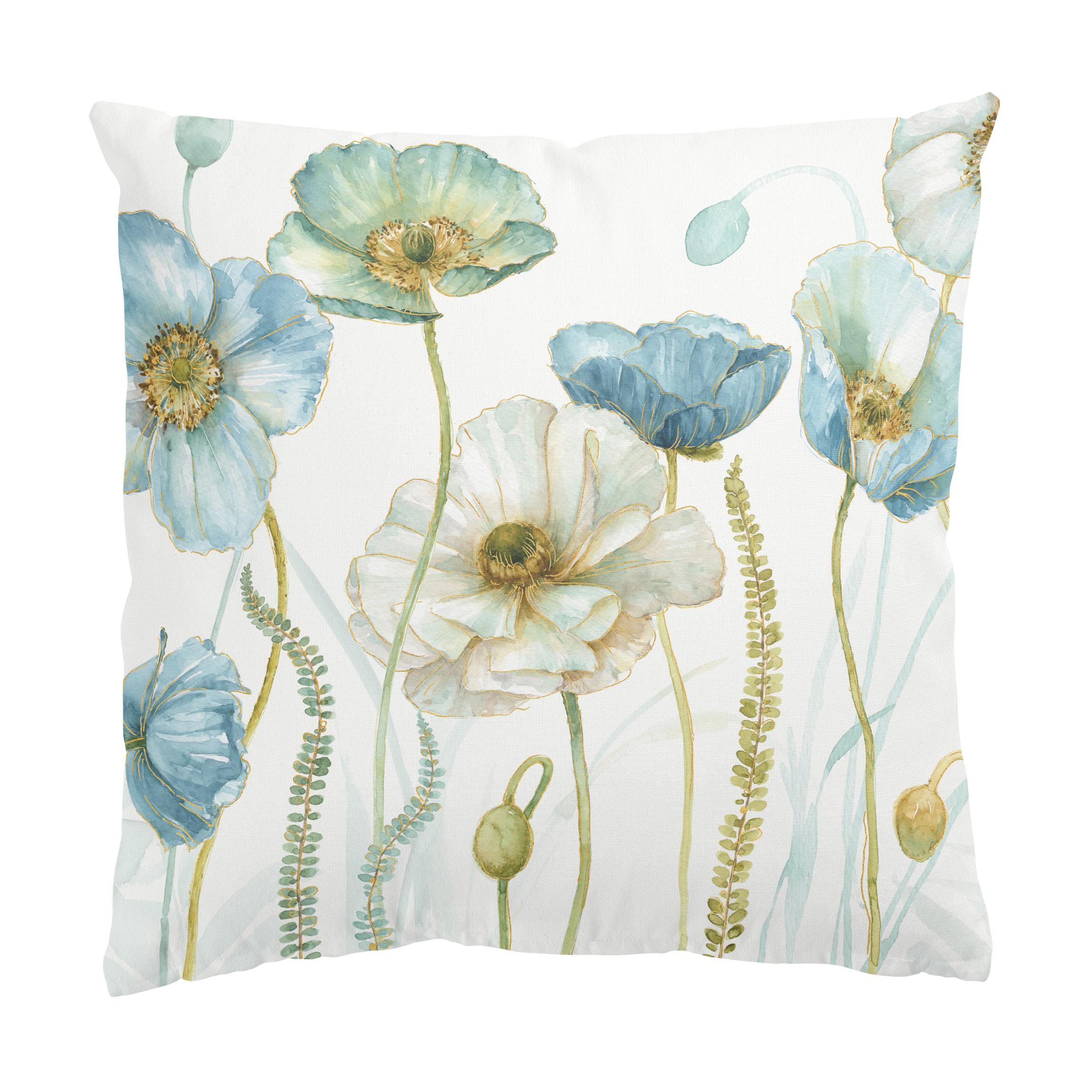 KISSENBEZUG Blüten in Gold und Blau 50/50 cm - Blau, Textil (50/50cm) - Bilderwelten