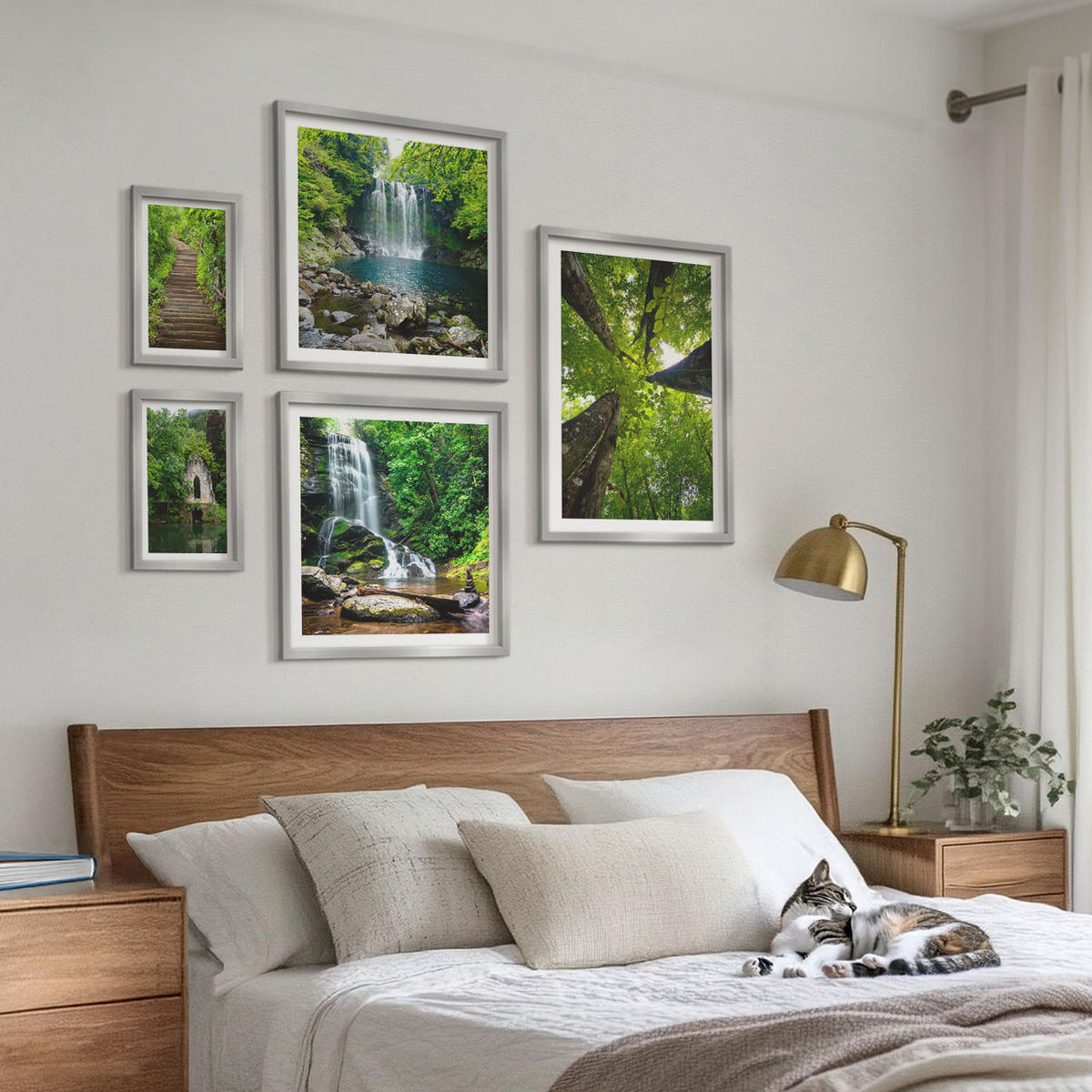 WANDBILDER 5er Set - 50x50 cm & 20x30 cm & 40x60 cm Silberner Rahmen - Denkmäler Europas in warmen Farben - Silberfarben, Kunststoff (40/60cm) - ArtPrintCave