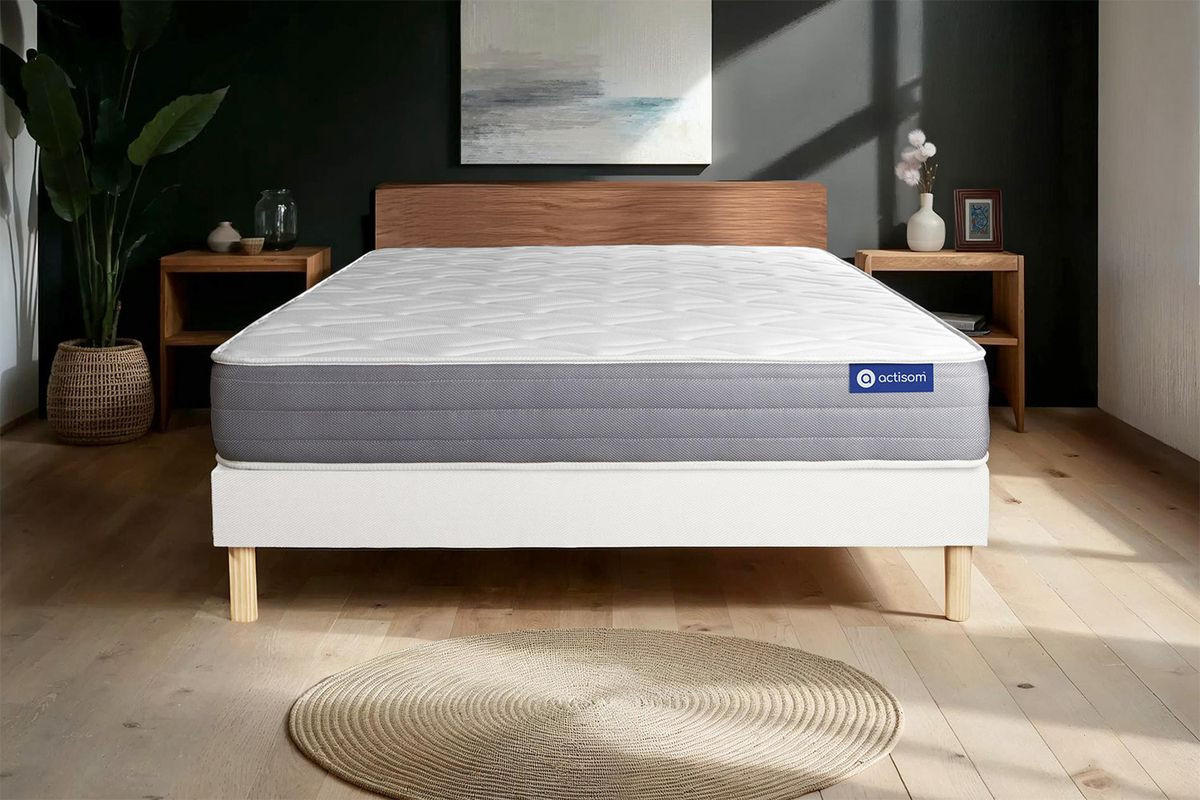 BETT Actiflex dream Taschenfederkern und Memory-Schaum 180 x 220 cm h1 - Kit Bettgestell Weiß - Beige/Weiß, Karton/Holz (180/220cm) - ACTISOM