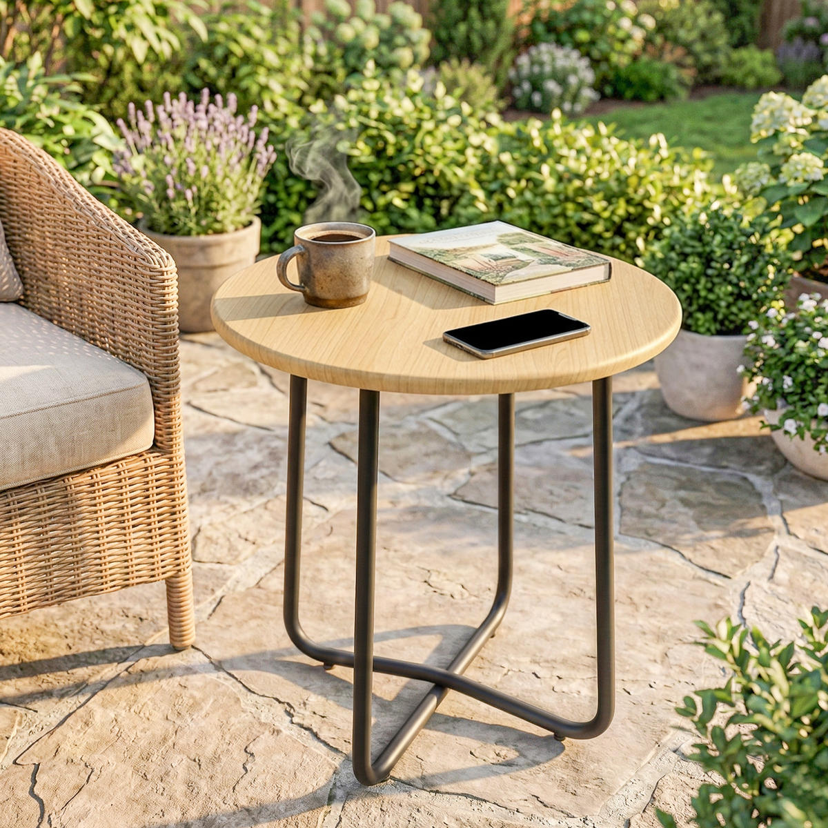 GARTENTISCH,OBERFLÄCHE in Naturholzoptik,1 Stück - Grau, Metall (48/48/51cm) - GiPP