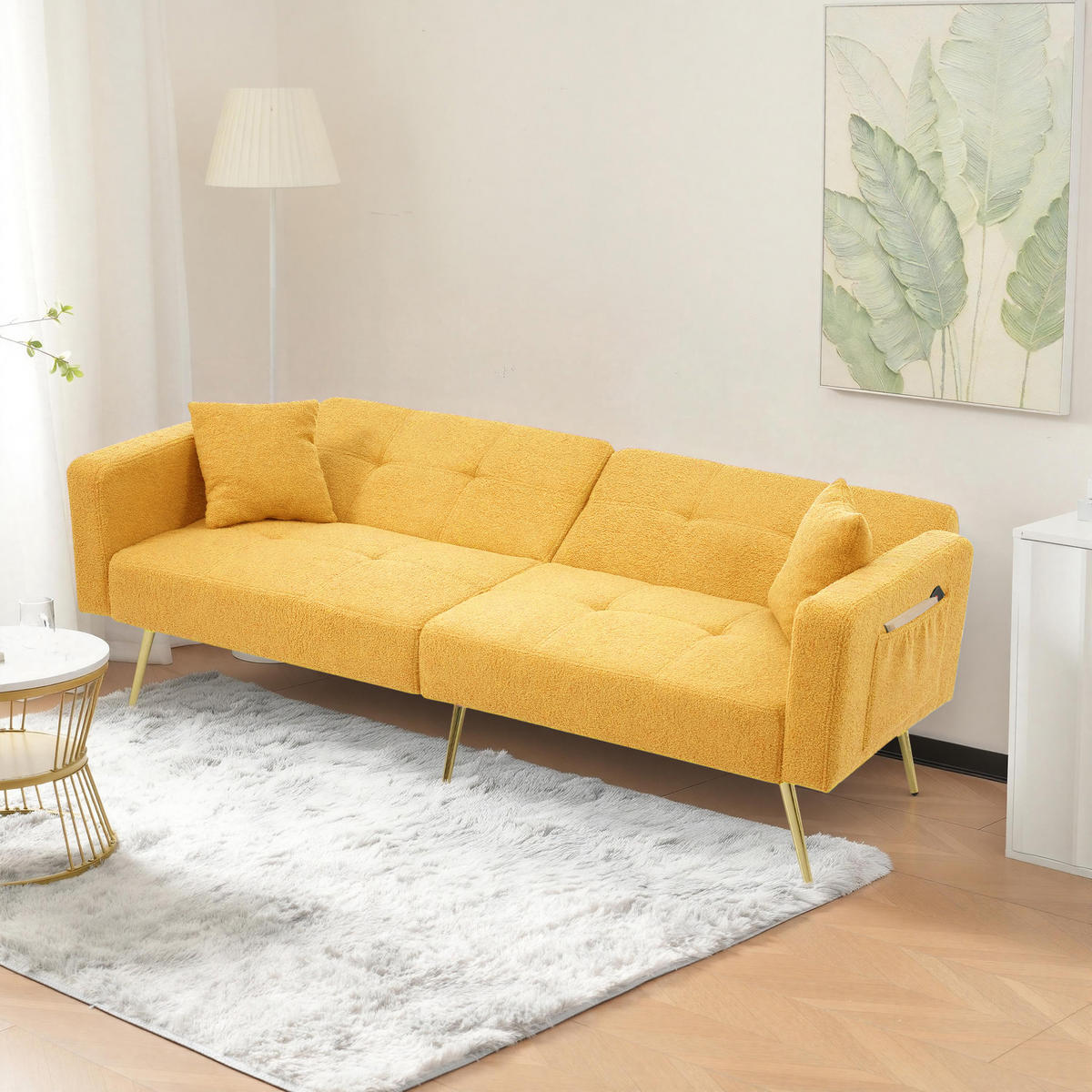 SCHLAFSOFA Lammwollstoff mit verstellbarer Rückenlehne 105–180 Grad Gelb 175/64/72 cm - Gelb, Textil (64/72/175cm) - Redom