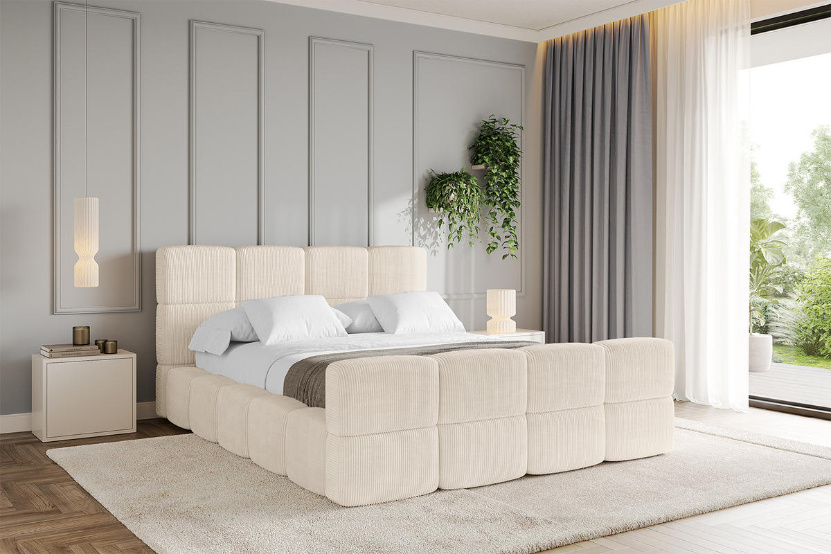 POLSTERBETT mit Bettkasten und Lattenrost, Bett mit Kopfteil, Boxbett ohne Matratze, Doppelbett mit Stauraum - NATA-Z 120x200 Beige - Schieferfarben, Holzwerkstoff/Textil (120/200cm) - ALTDECOR