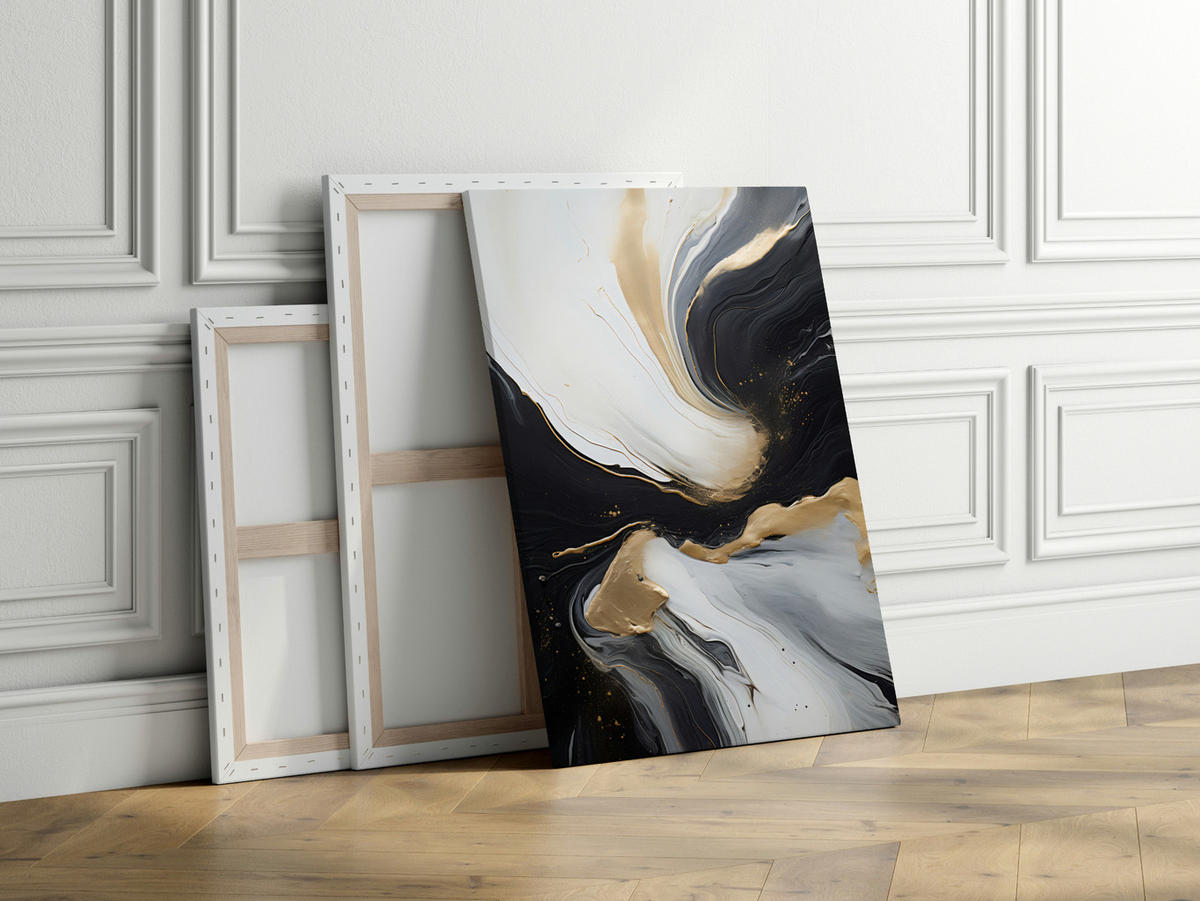 LEINWANDBILD Marmor Abstraktion Glamour Stil 90x60 - Beige/Schwarz, Textil (90/60cm) - Muralo