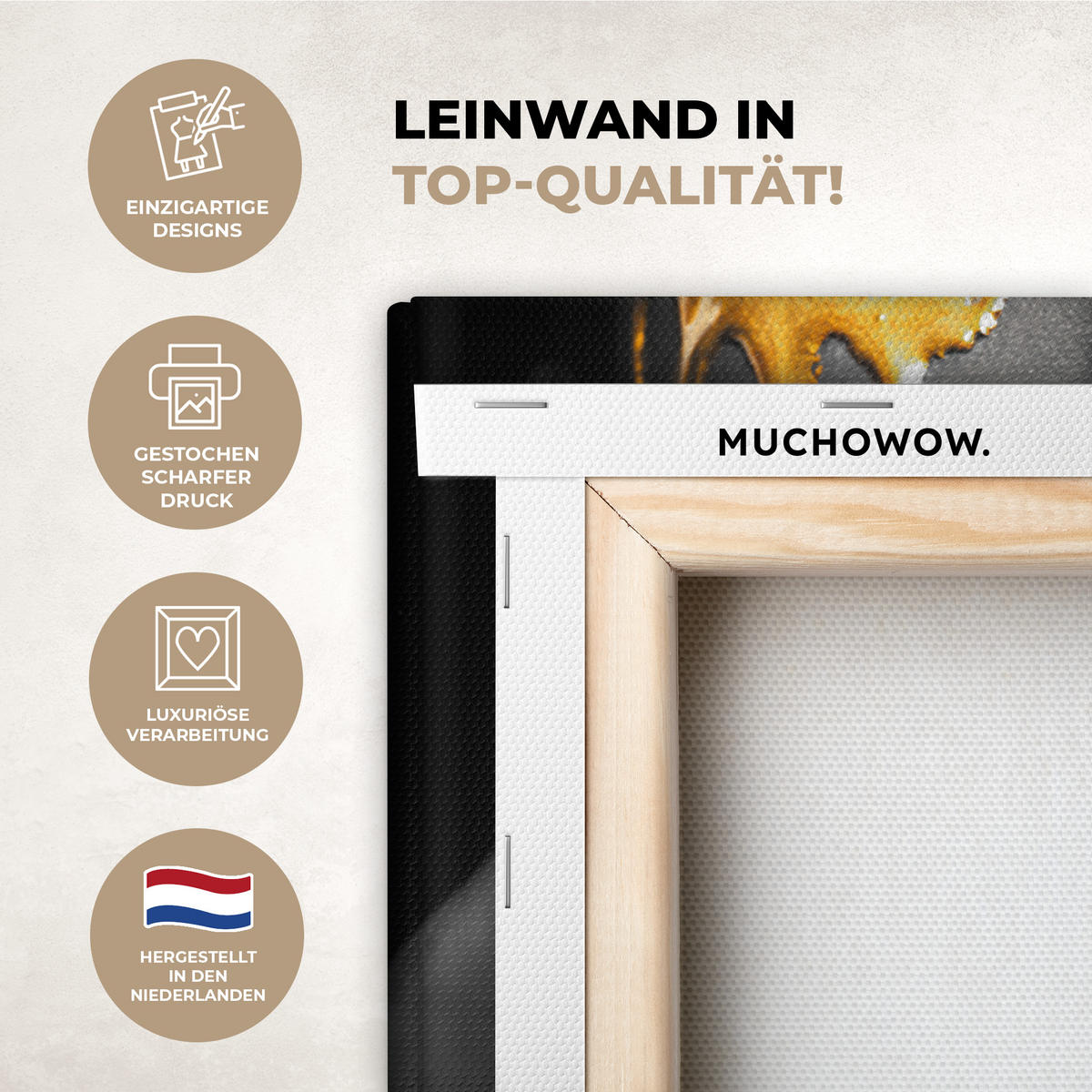 LEINWANDBILD Frau - Schwarz - Gold - Gesicht - Lippen 30x20 cm - Goldfarben, Textil (30/20cm) - MuchoWow