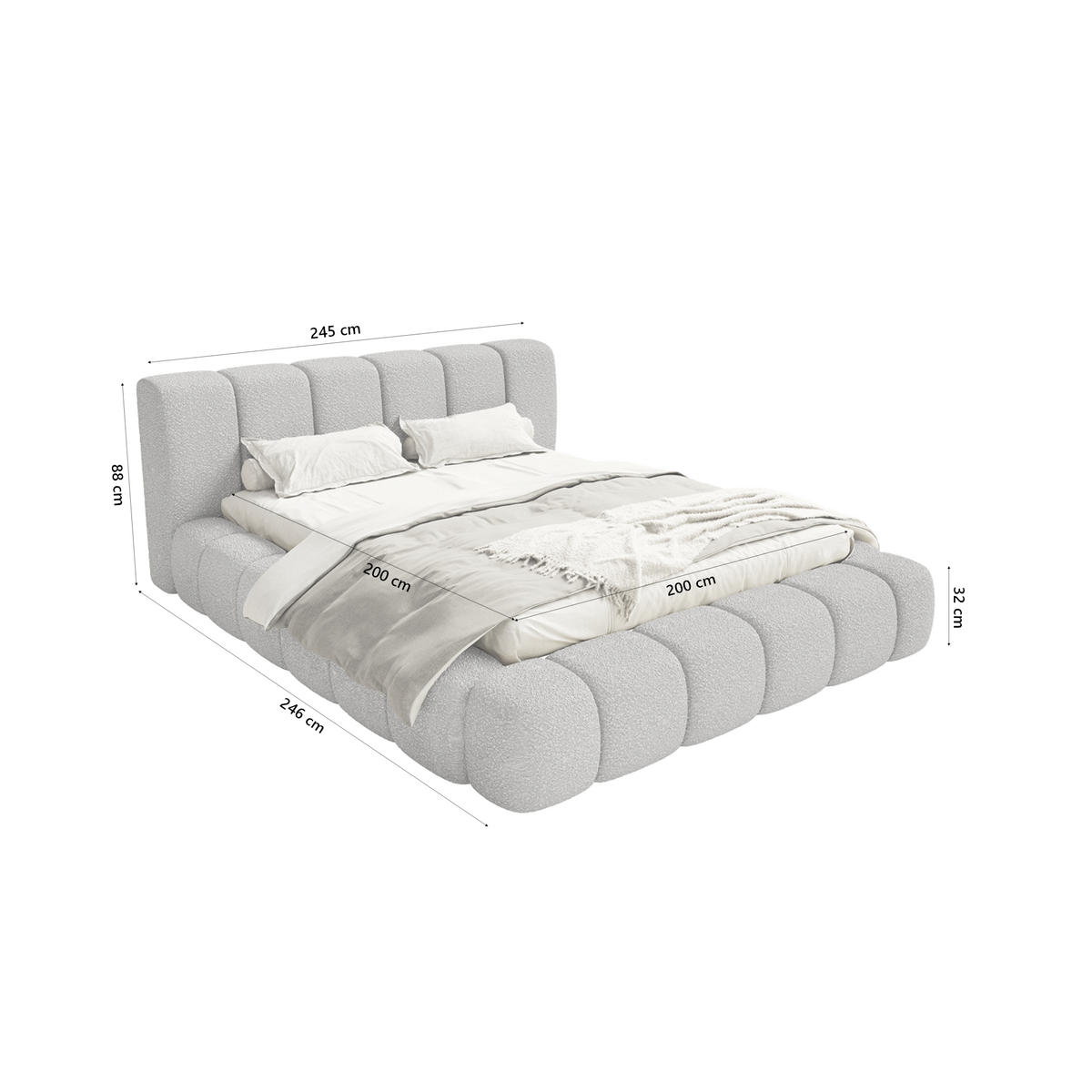 POLSTERBETT Goa 200x200 cm, Grau - Grau, Textil (200/200cm) - Fedve