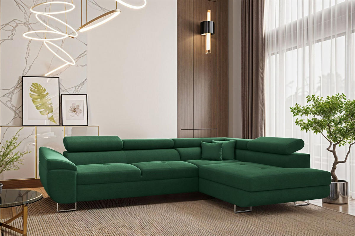 ECKSOFA Carmelo In Nova - Grün, Holzwerkstoff/Textil (275/202cm) - Fun Möbel
