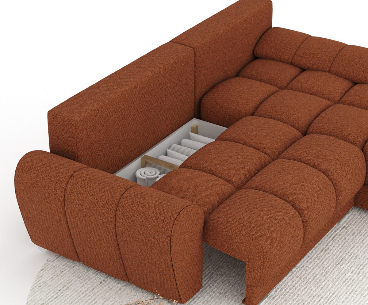 ECKSOFA MIT SCHLAFFUNKTION Peebles Kupferfarbe Webstoff - Chromfarben/Kupferfarben, Holz/Holzwerkstoff (256/175cm) - Maison de Reve