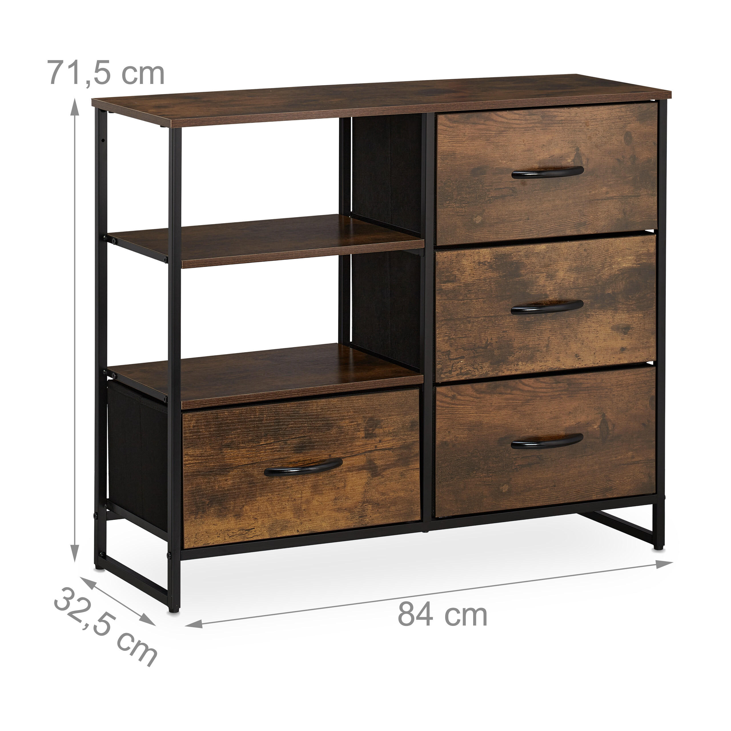 Thumbnail - Relaxdays Kommode, Dunkelbraun, Holzwerkstoff, Metall, Holz, 84x71.5x32.5 cm, Wohnzimmer, Kommoden & Sideboards, Kommode...