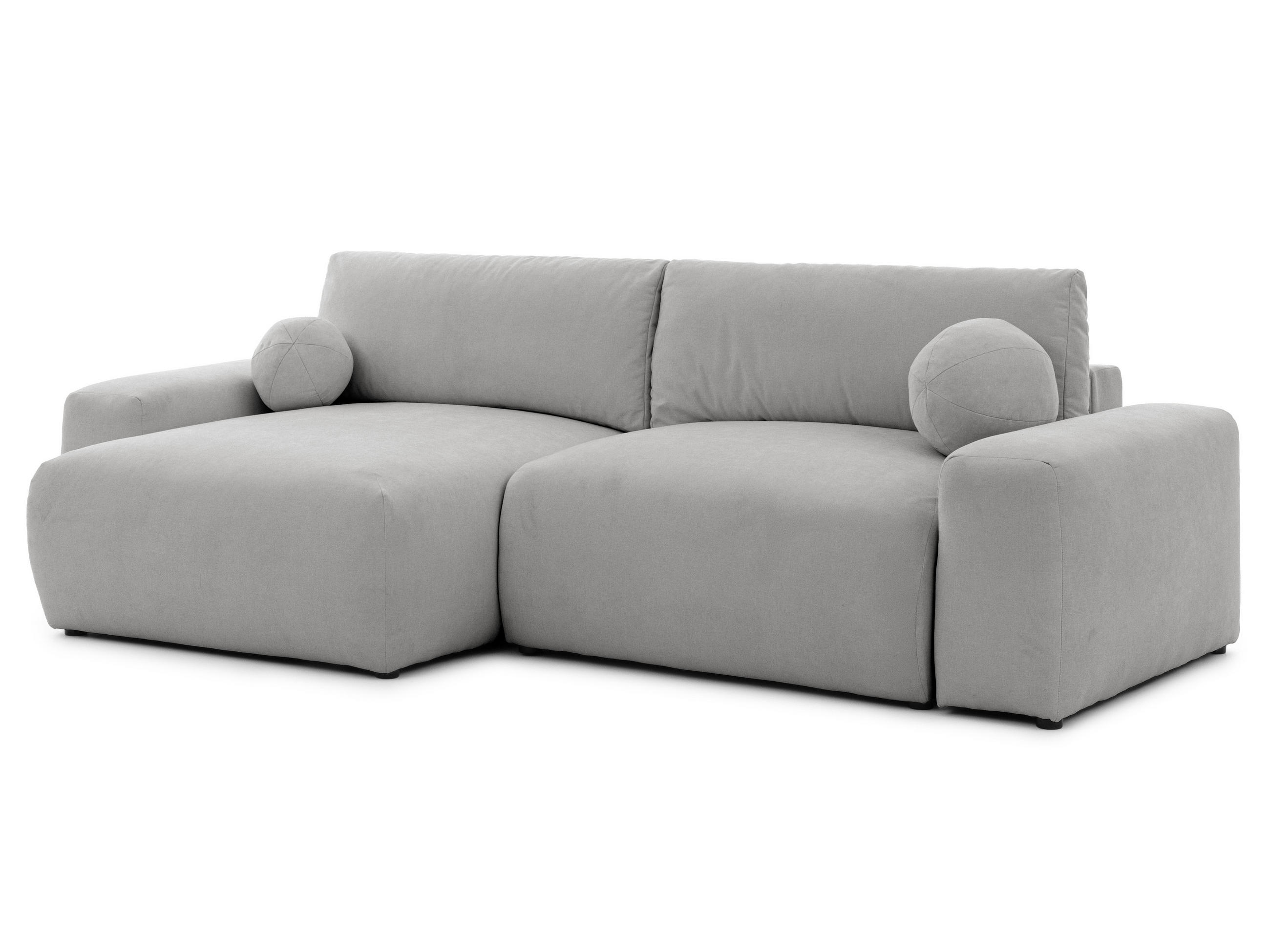 ECKSOFA Puffy mit Schlaffunktion und Bettkasten - besonders weich und puffig aus Grau Webstoff - Ottomane links - Schwarz/Grau, Holz/Kunststoff (138/266cm) - S-Style Möbel
