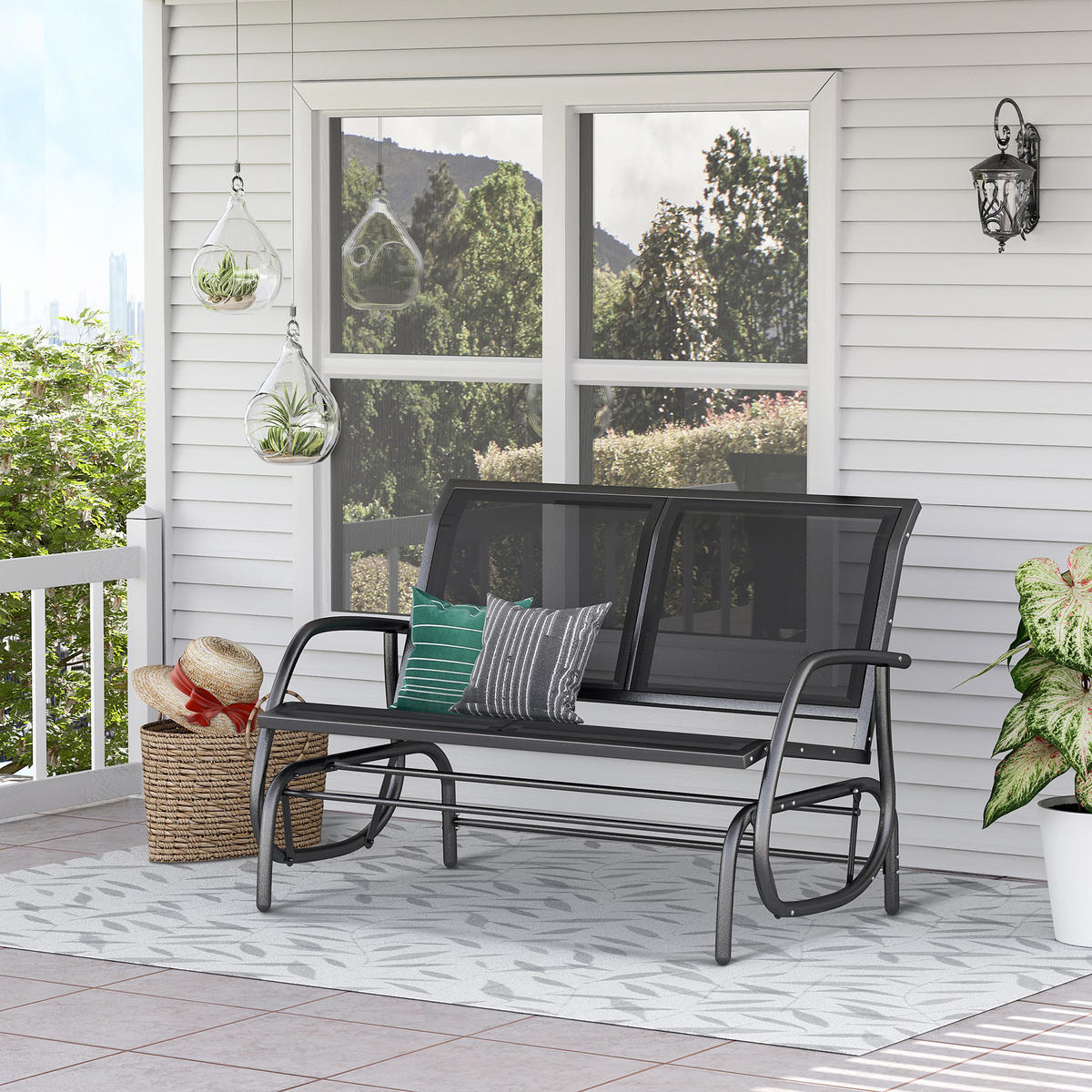 GARTENBANK DE-15219 2-Sitzer mit ergonomischen Armlehnen Schwarz - Schwarz, Metall (120/85/70cm) - ComfortXL