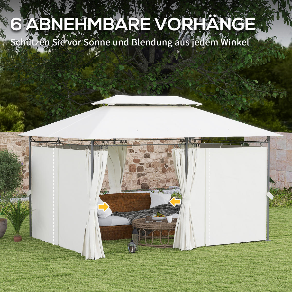 PAVILLON mit Doppeldach & 6 Seitenteile Cremeweiß - Creme, Textil/Metall (297/273/397cm) - Outsunny