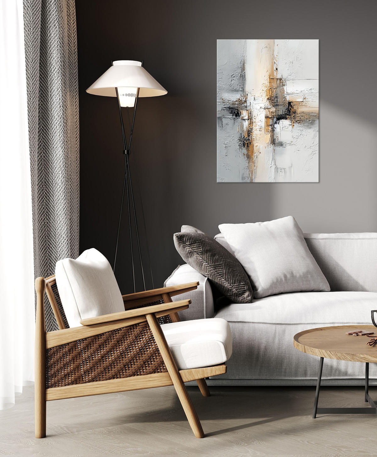 LEINWANDBILD 50x70 cm abstrakte Kunst Bild Wohnzimmer - Beige, Textil (50/70cm) - artissimo