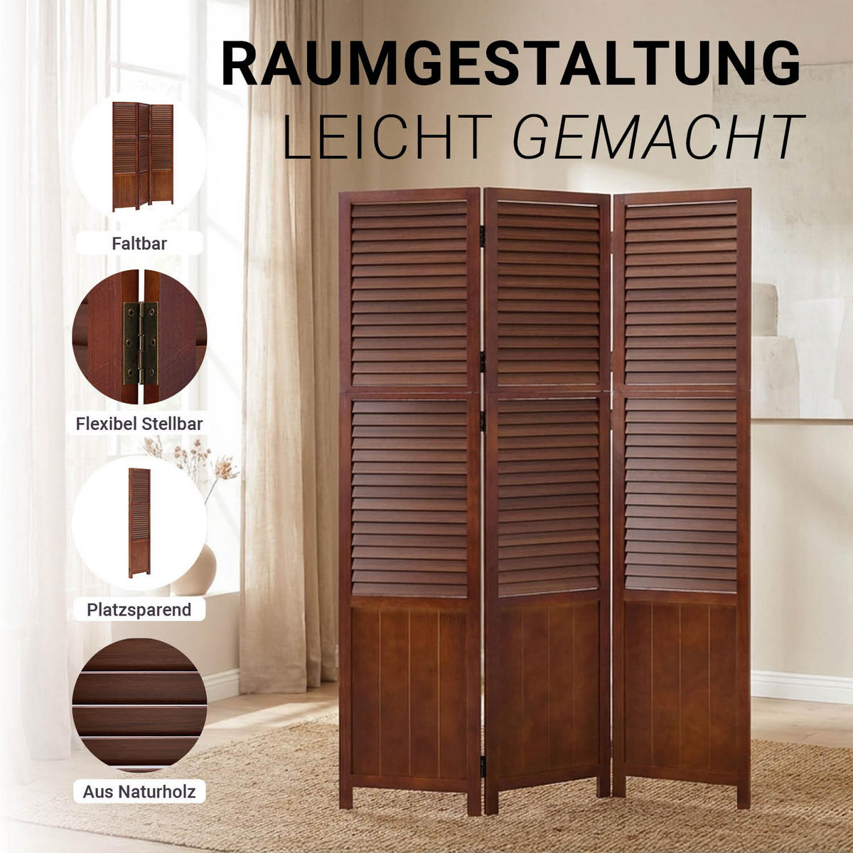 PARAVENT 120/170 cm Braun - Braun, Holz (120/170/2cm) - Homestyle4u
