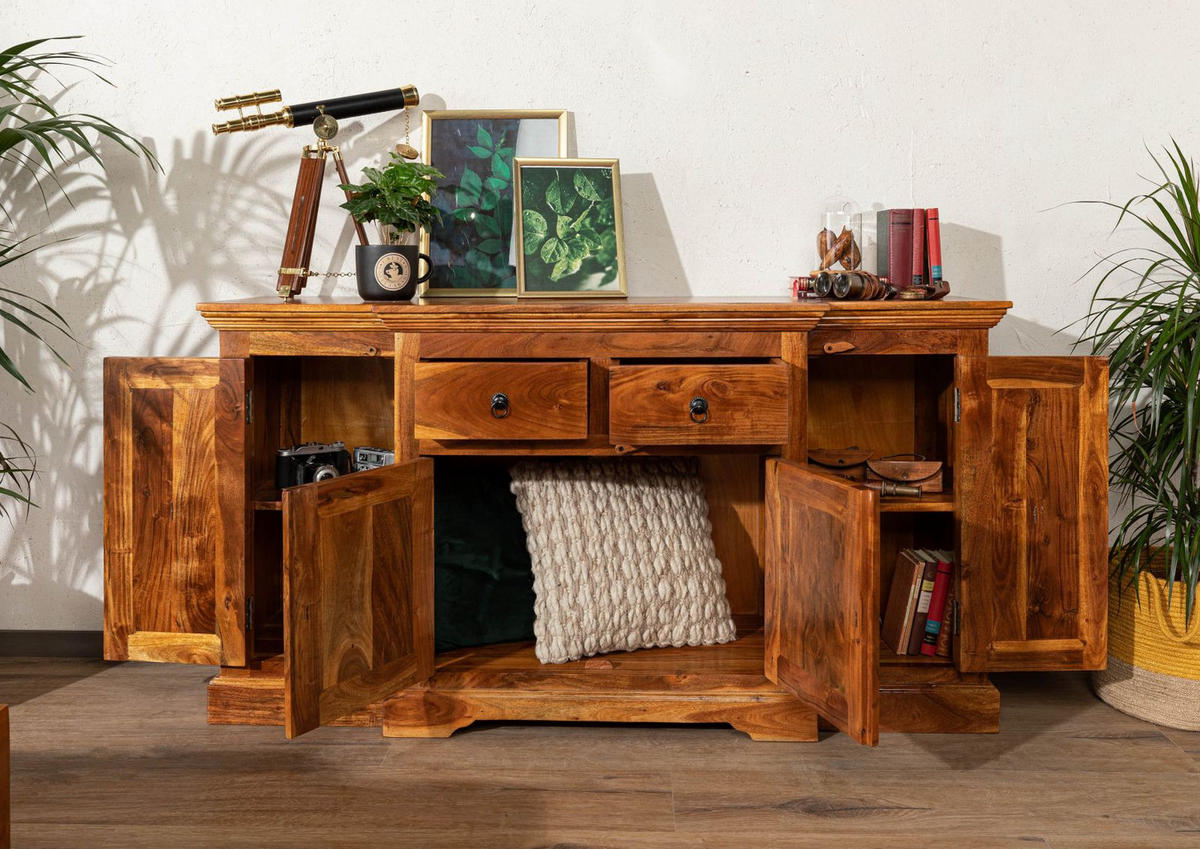 SIDEBOARD Akazie 160x45x85 honig lackiert OXFORD #0902 - Braun, Holz (160/85/45cm) - Massivmoebel24