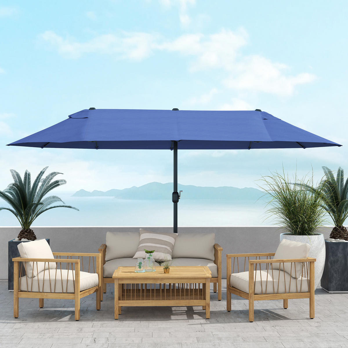 SONNENSCHIRM DE-11446 rechteckig, mit Kurbel, 4,6 x 2,7 m Blau - Blau, Textil (265/455cm) - ComfortXL