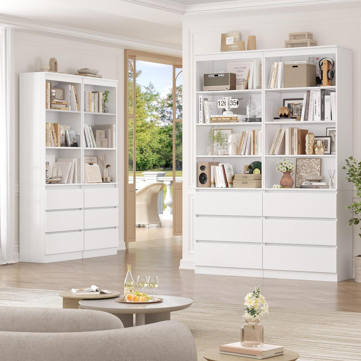 BÜCHERREGAL mit 3 Schubladen weiß 202 x 60 x 35 cm - Weiß, Holzwerkstoff (60/202/35cm)