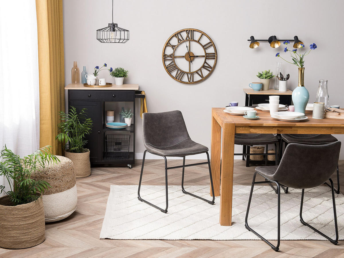 STUHL 2er-Set Polsterbezug Grau Batavia - Grau, Textil/Metall (45/74/44cm) - Beliani