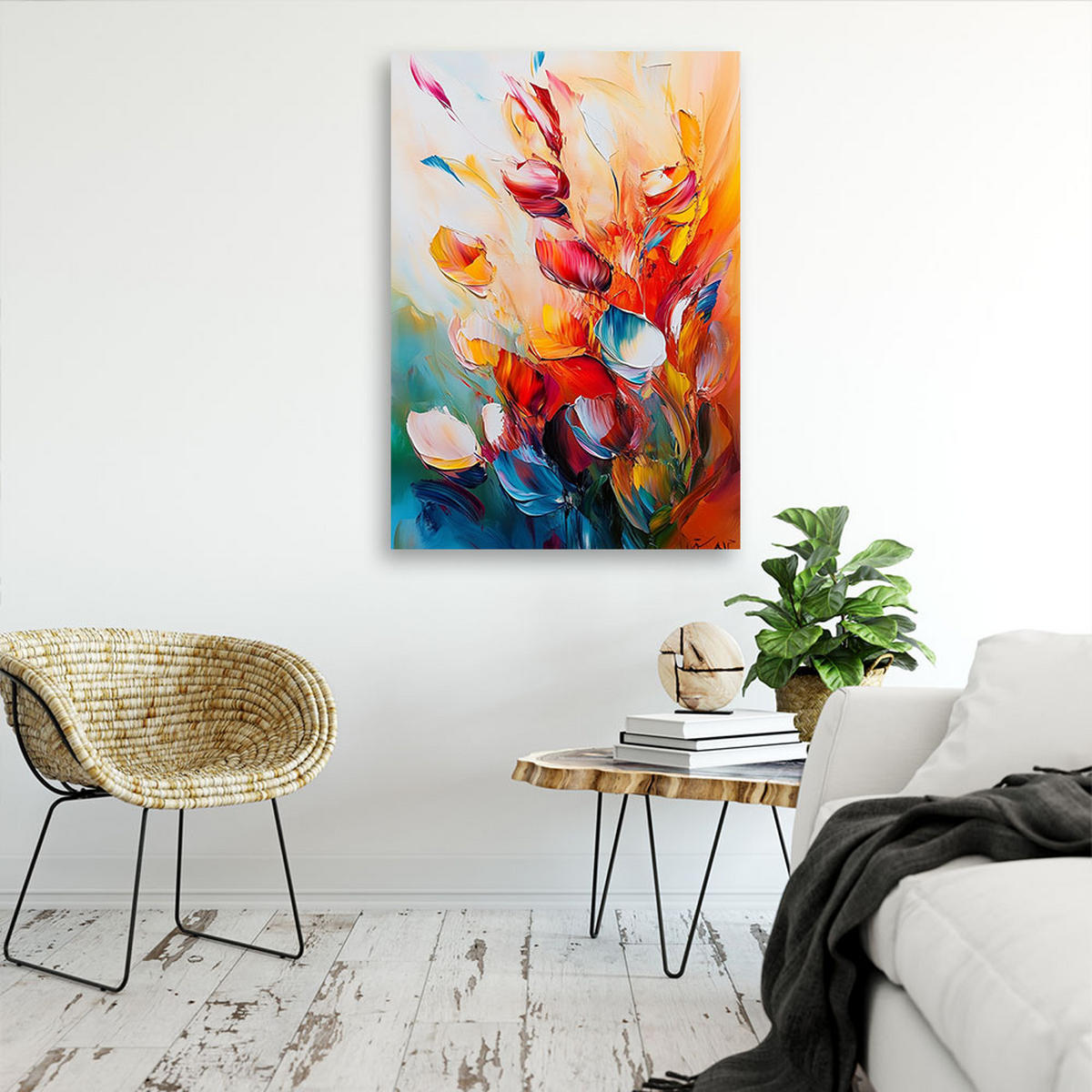 LEINWANDBILD Bunte Blumen Ölfarben Effekt 40x60cm - Multicolor, Textil (40/60cm) - Feeby