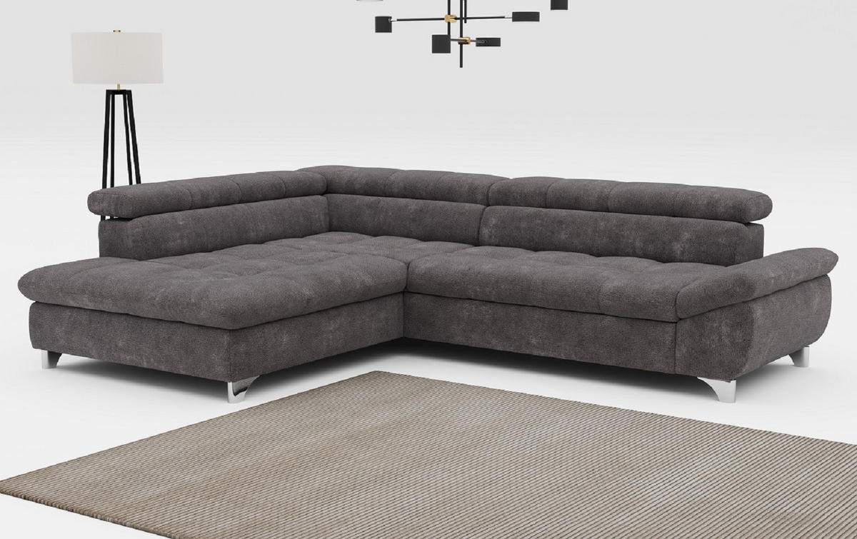 ECKSOFA mit Schlaffunktion und verstellbare Kopflehnen - Silberfarben/Graphitfarben, Textil/Metall (312/234cm) - Cotta