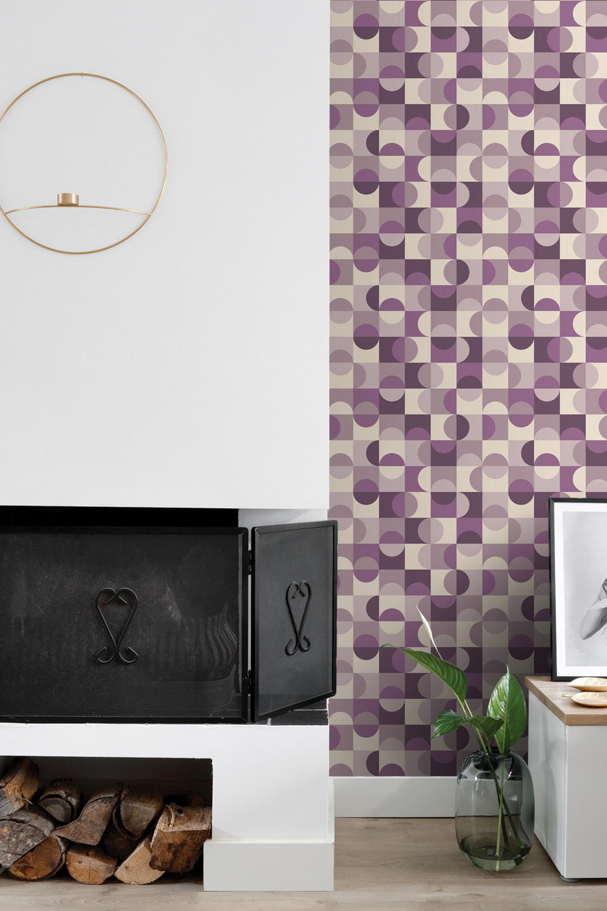 TAPETE Kreise im Bauhaus-Stil 50 x 900 cm - Lila, Papier (50/900cm) - ESTAhome
